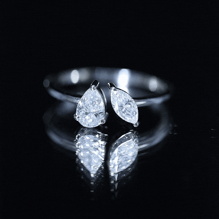 Certified Lab Grown Diamond Two Stone Promise Ring Lab - ( EF-VS ) - Rosec Jewels