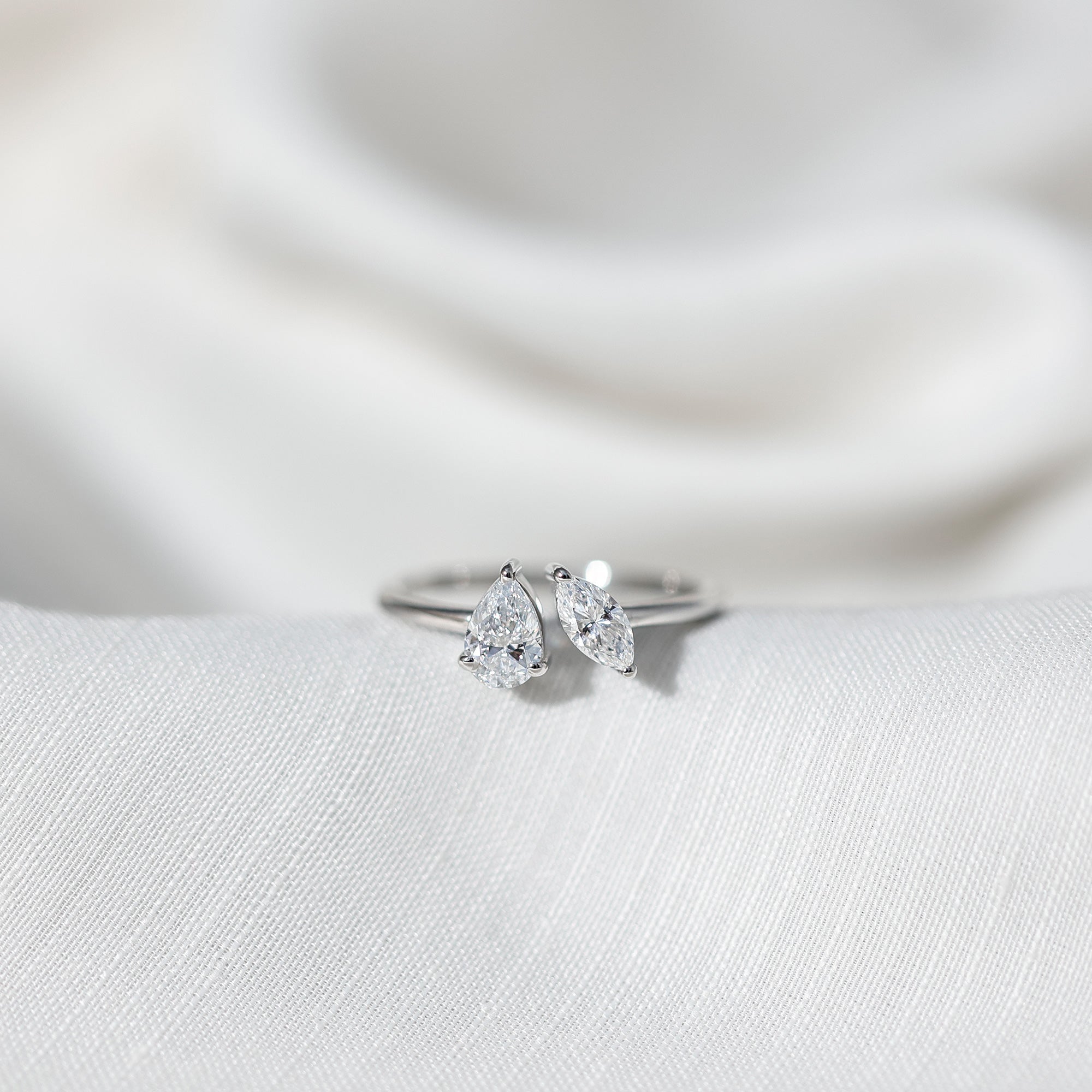 Certified Lab Grown Diamond Two Stone Promise Ring Lab - ( EF-VS ) - Rosec Jewels