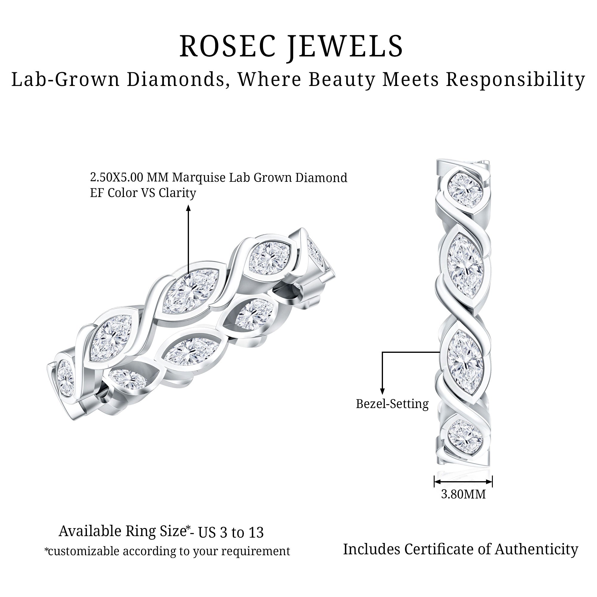 Certified Lab Grown Diamond Wedding Anniversary Ring Lab - ( EF-VS ) - Rosec Jewels
