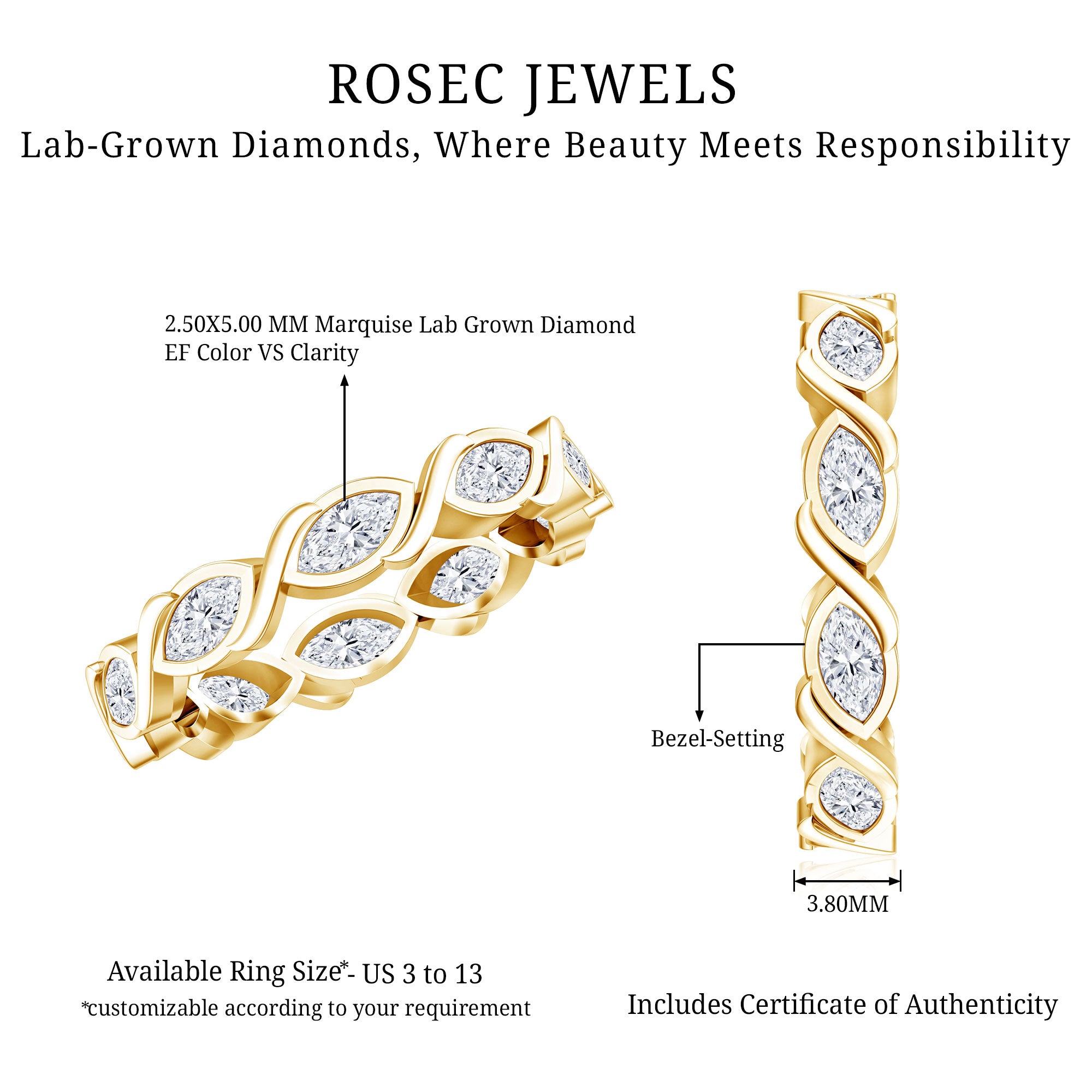 Certified Lab Grown Diamond Wedding Anniversary Ring Lab - ( EF-VS ) - Rosec Jewels