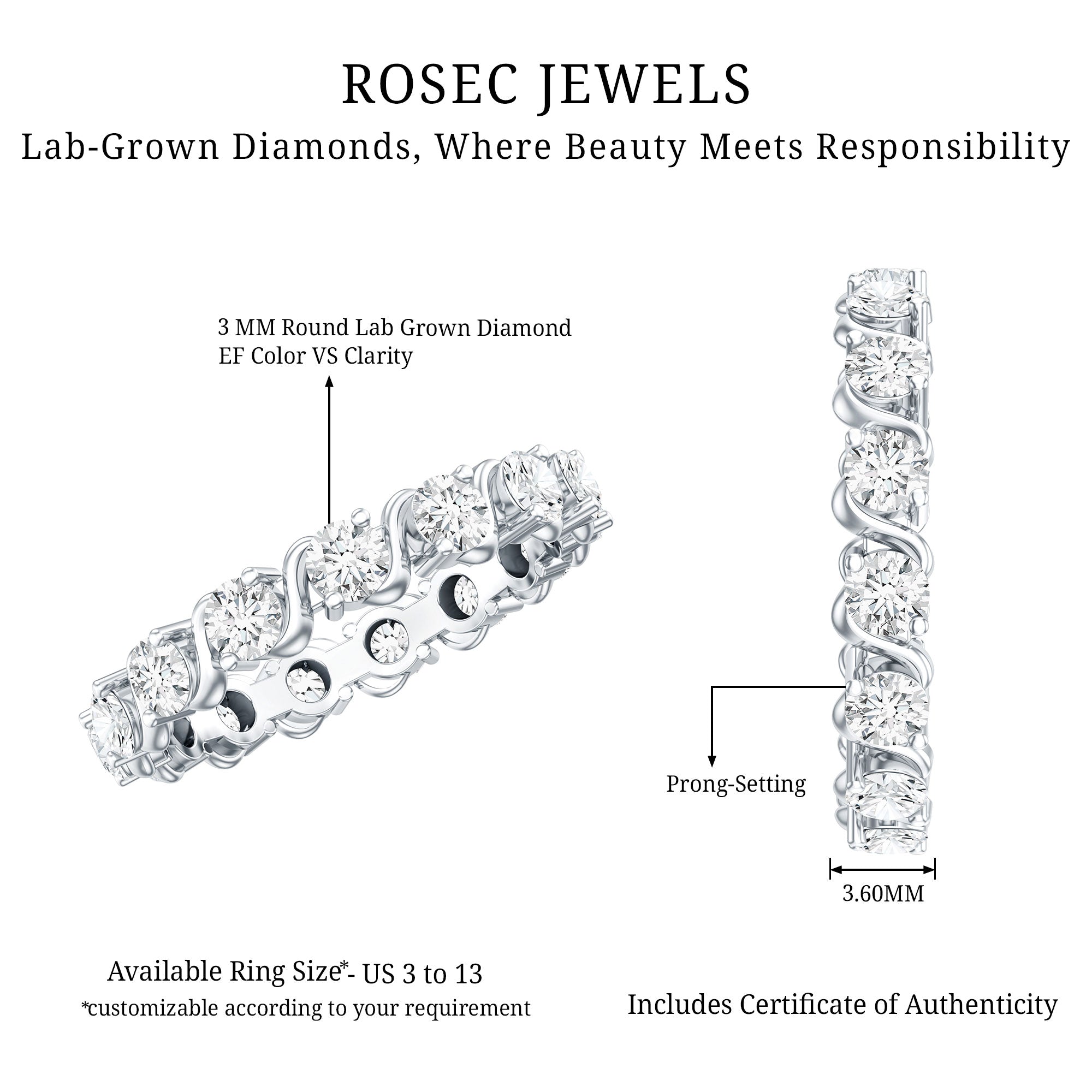 Certified Lab Grown Diamond Eternity Wedding Band Lab - ( EF-VS ) - Rosec Jewels