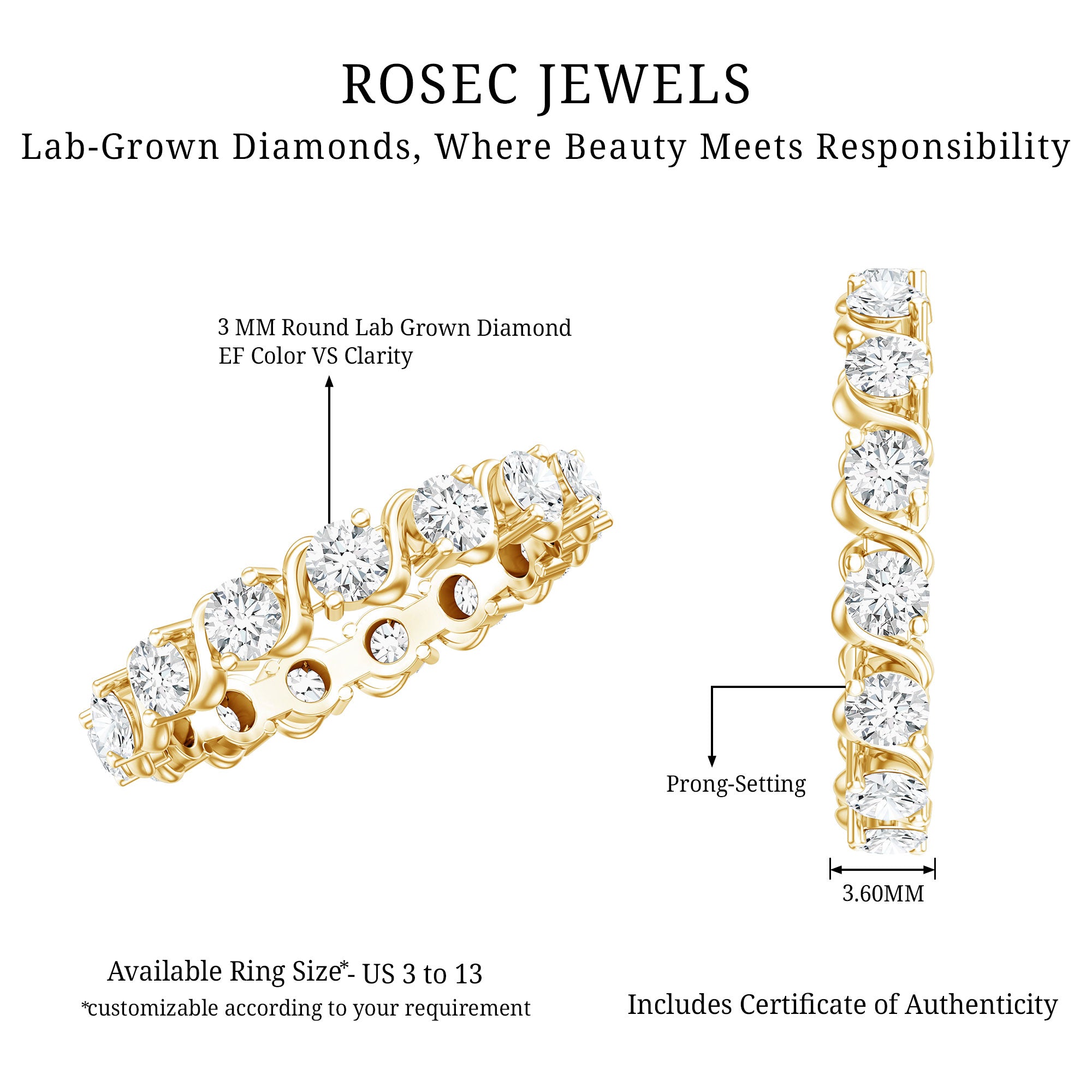 Certified Lab Grown Diamond Eternity Wedding Band Lab - ( EF-VS ) - Rosec Jewels