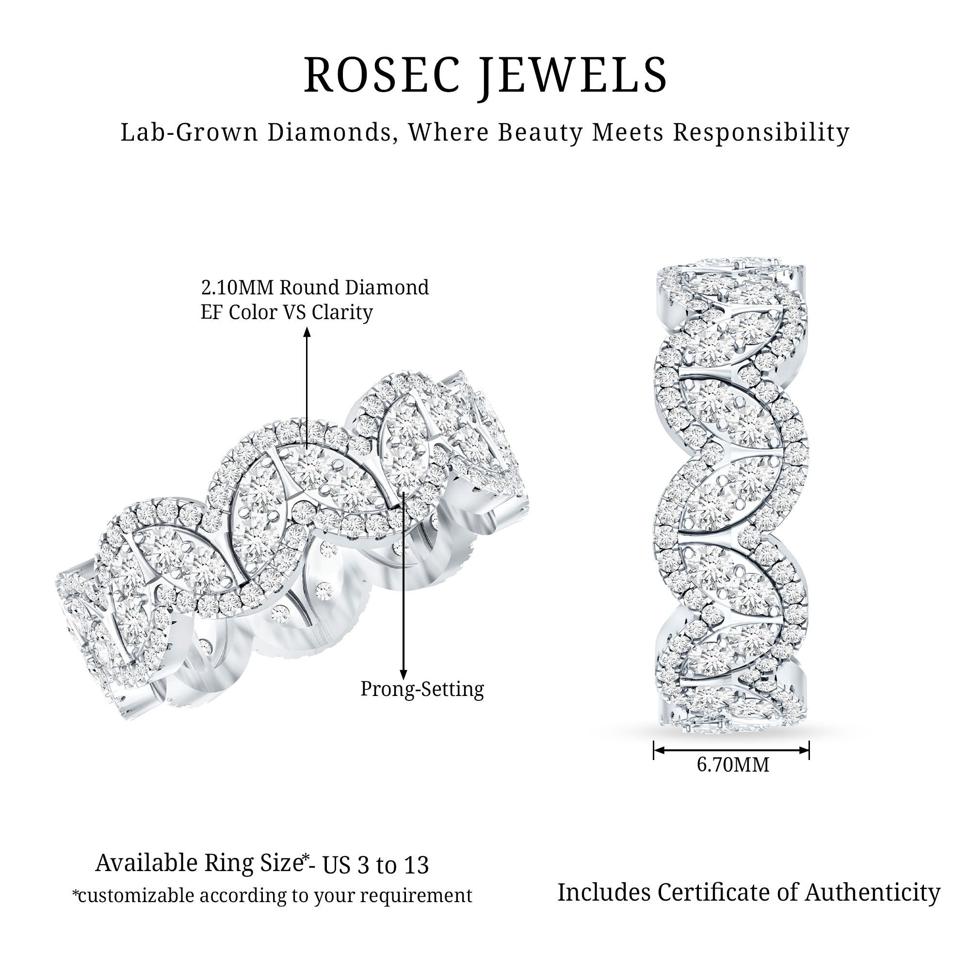 Certified Lab Diamond Vintage Inspired Wedding Ring Lab - ( EF-VS ) - Rosec Jewels