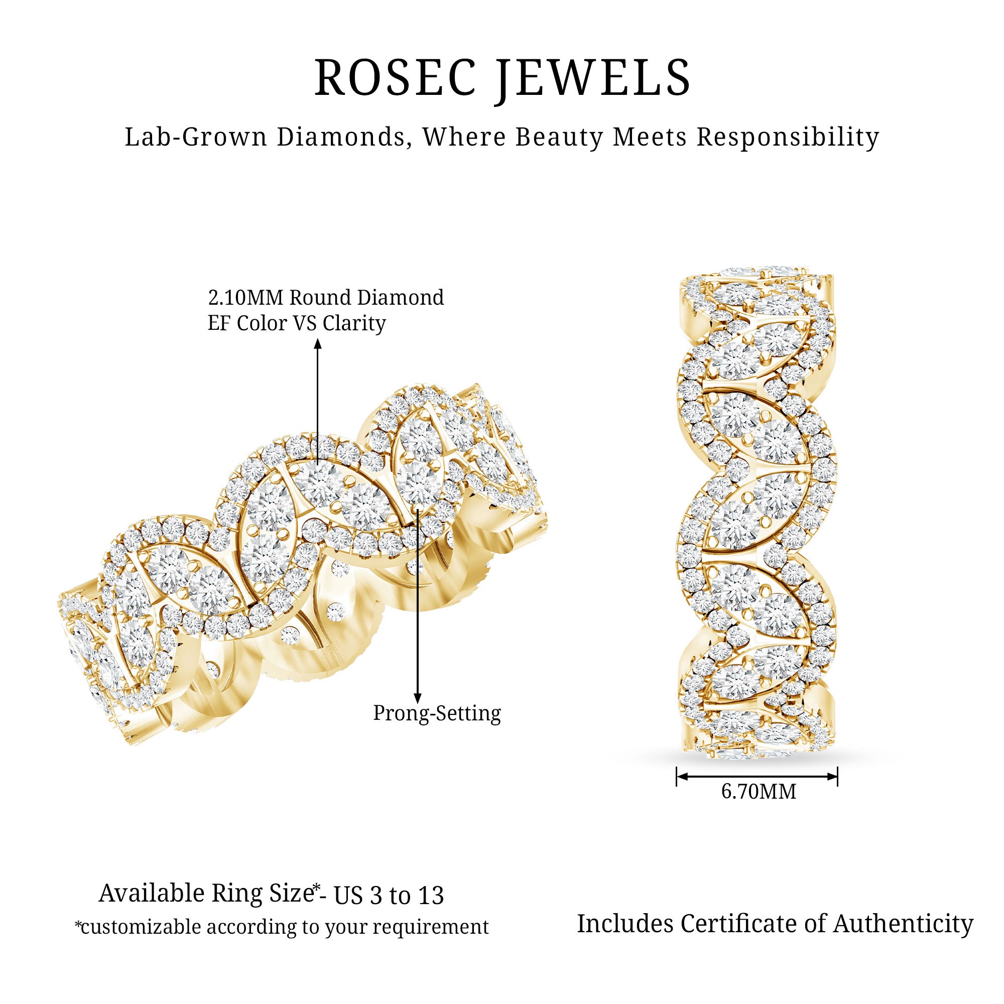 Certified Lab Diamond Vintage Inspired Wedding Ring Lab - ( EF-VS ) - Rosec Jewels