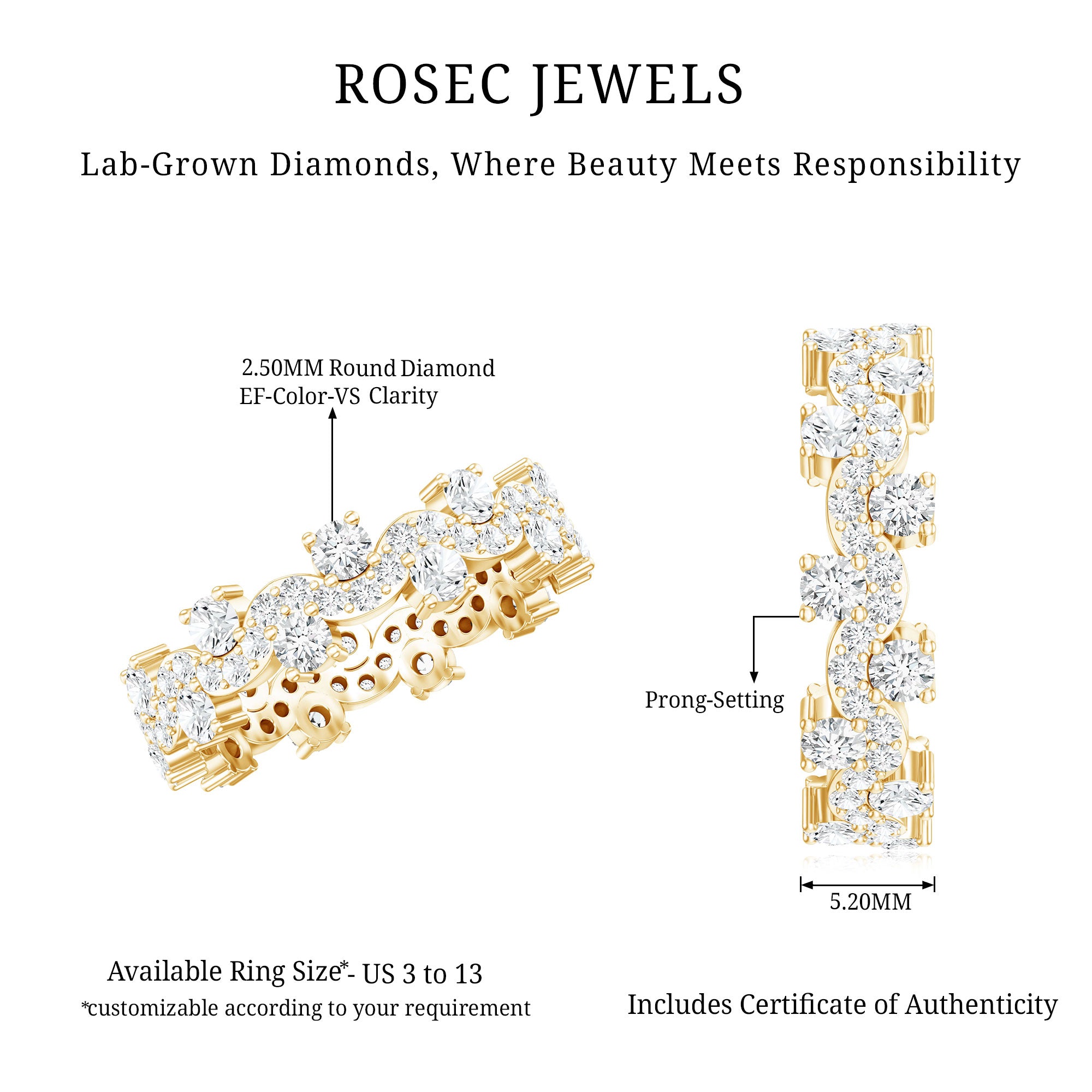 Certified Lab Grown Diamond Designer Wedding Eternity Ring Lab - ( EF-VS ) - Rosec Jewels
