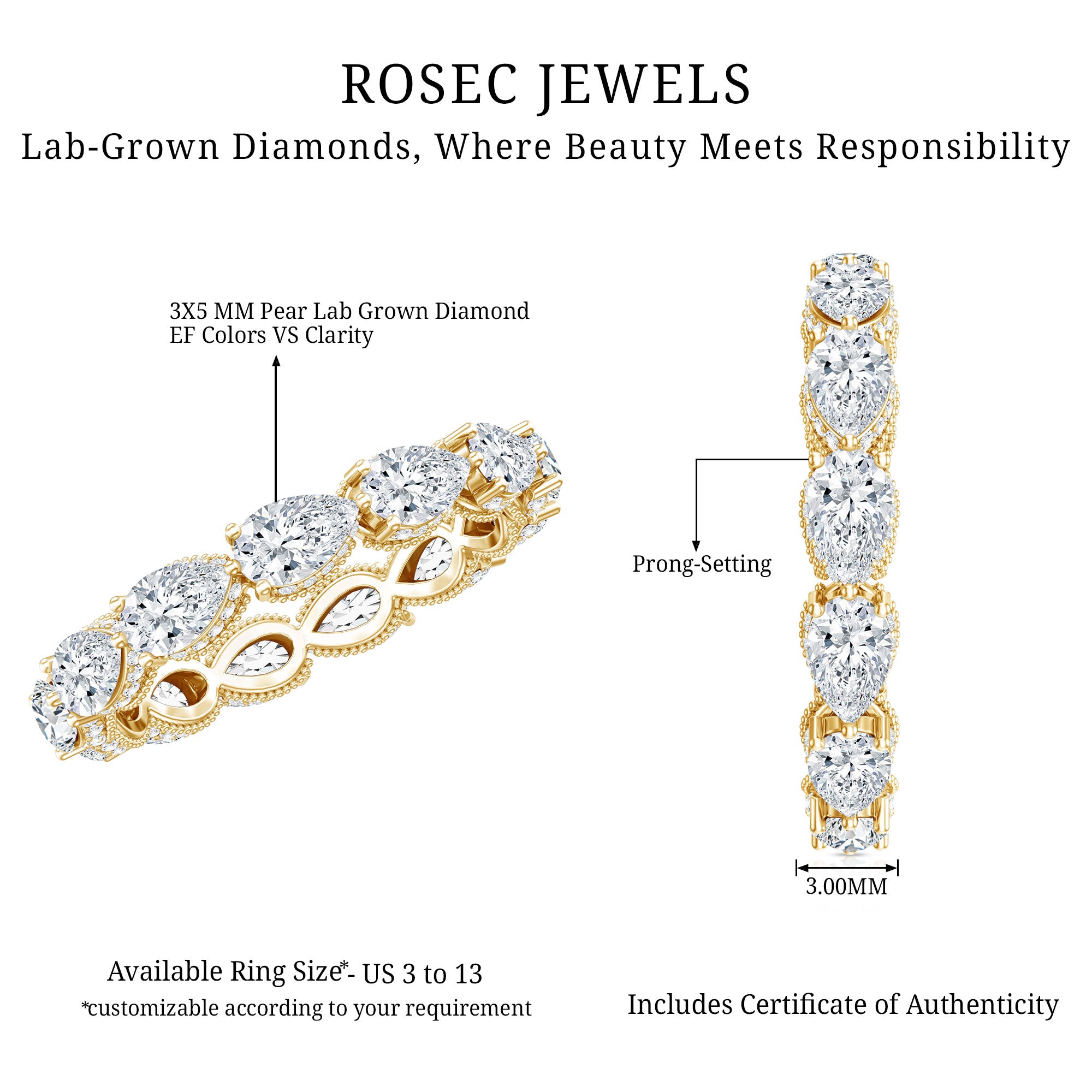 Certified Pear Shape Lab Grown Diamond Eternity Ring Lab - ( EF-VS ) - Rosec Jewels