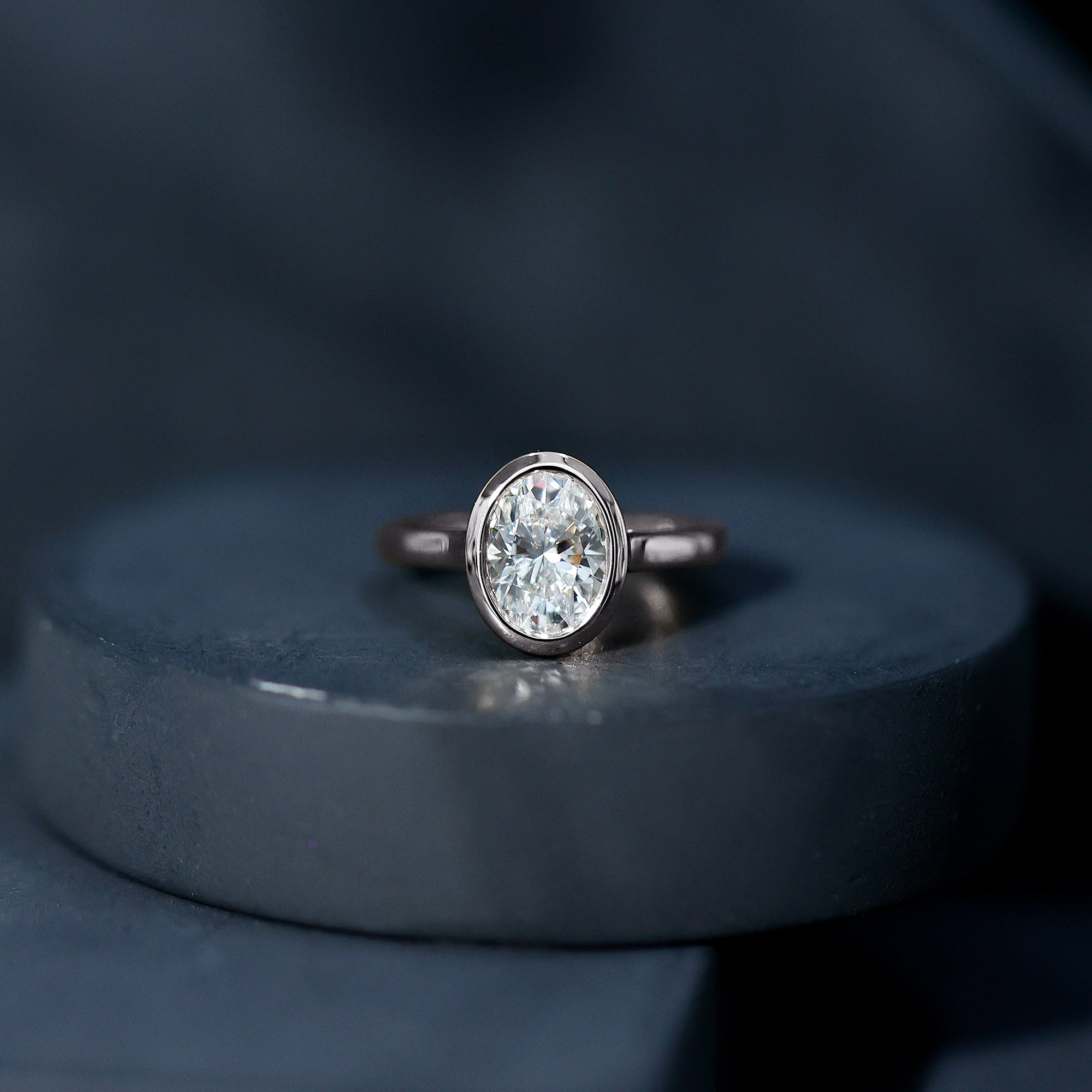 Certified 6X8 MM Lab Grown Diamond Bezel Set Engagement Ring Lab - ( EF-VS ) - Rosec Jewels
