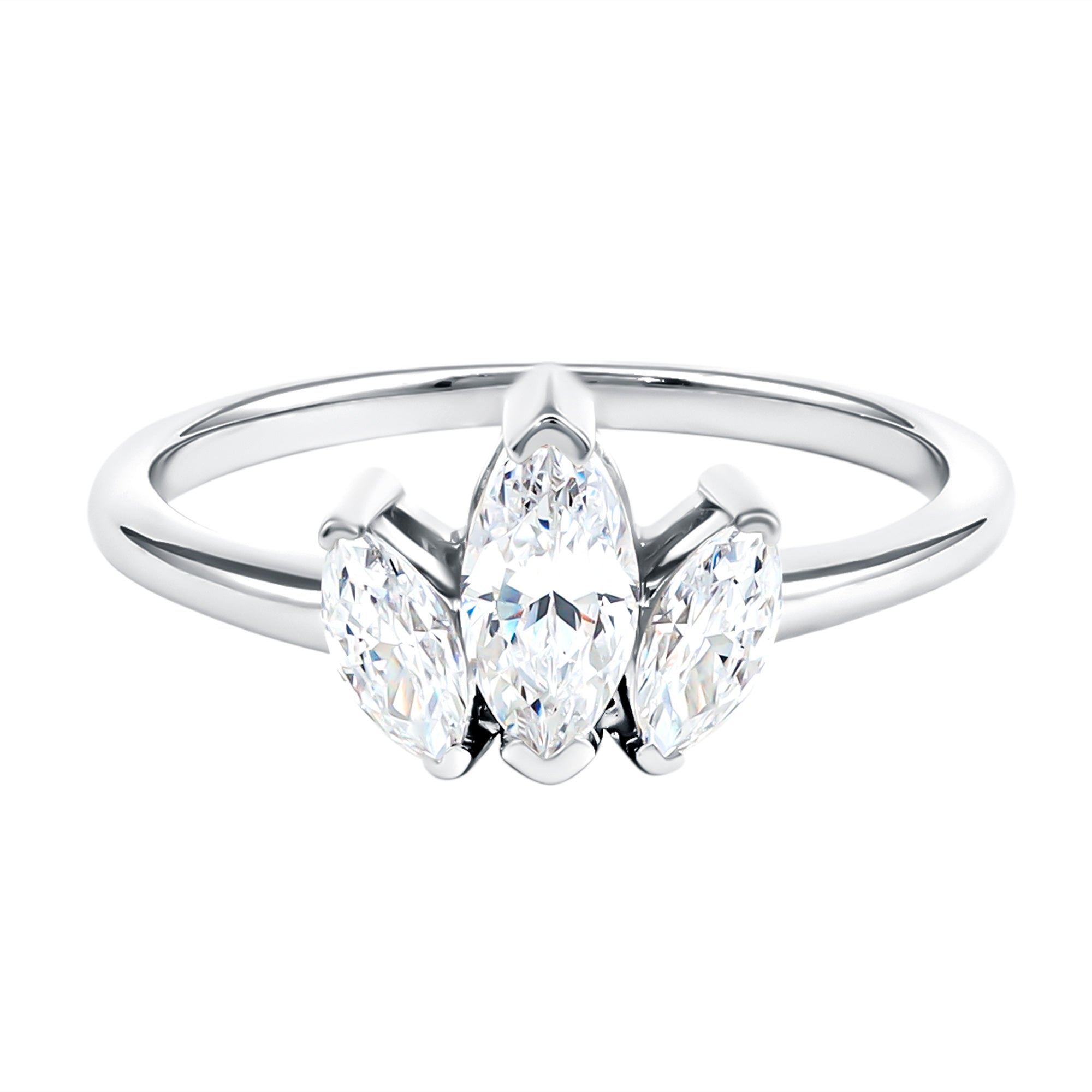 Marquise Cut Lab Grown Diamond 3 Stone Engagement Ring Lab - ( EF-VS ) - Rosec Jewels