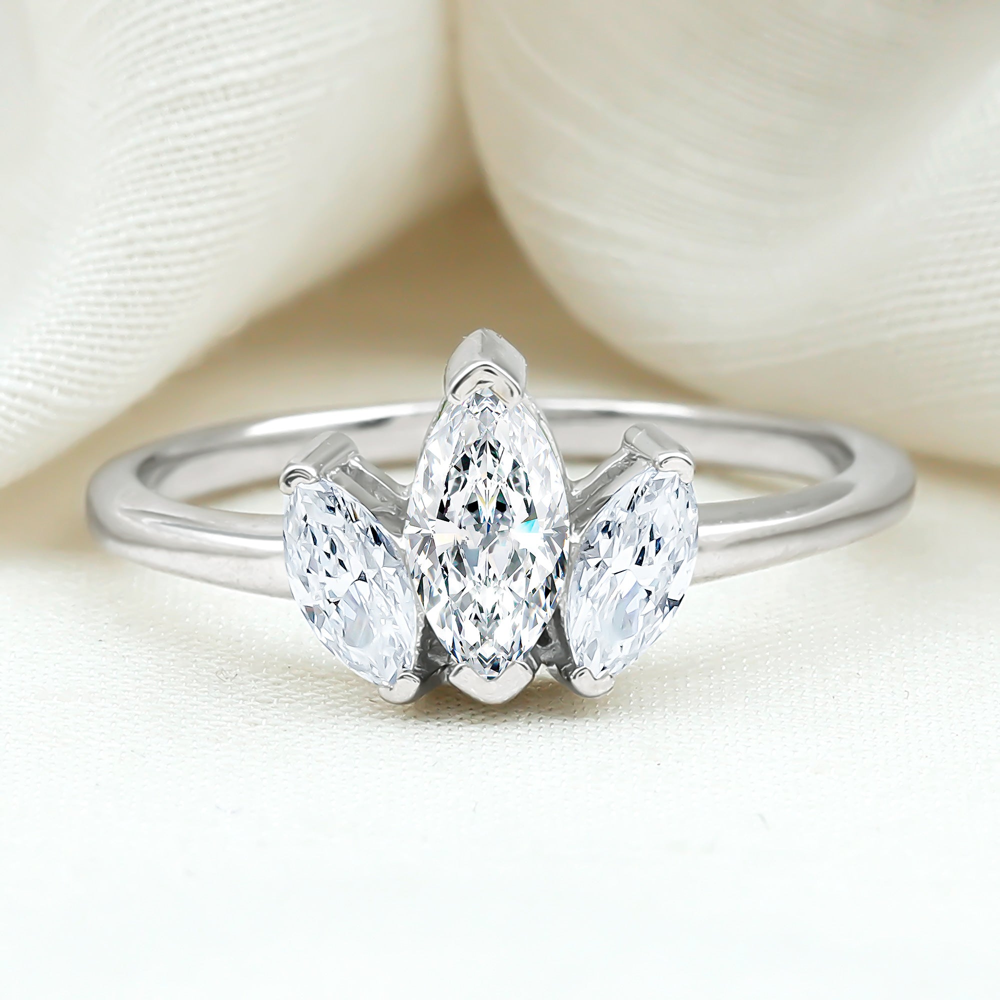 Marquise Cut Lab Grown Diamond 3 Stone Engagement Ring Lab - ( EF-VS ) - Rosec Jewels