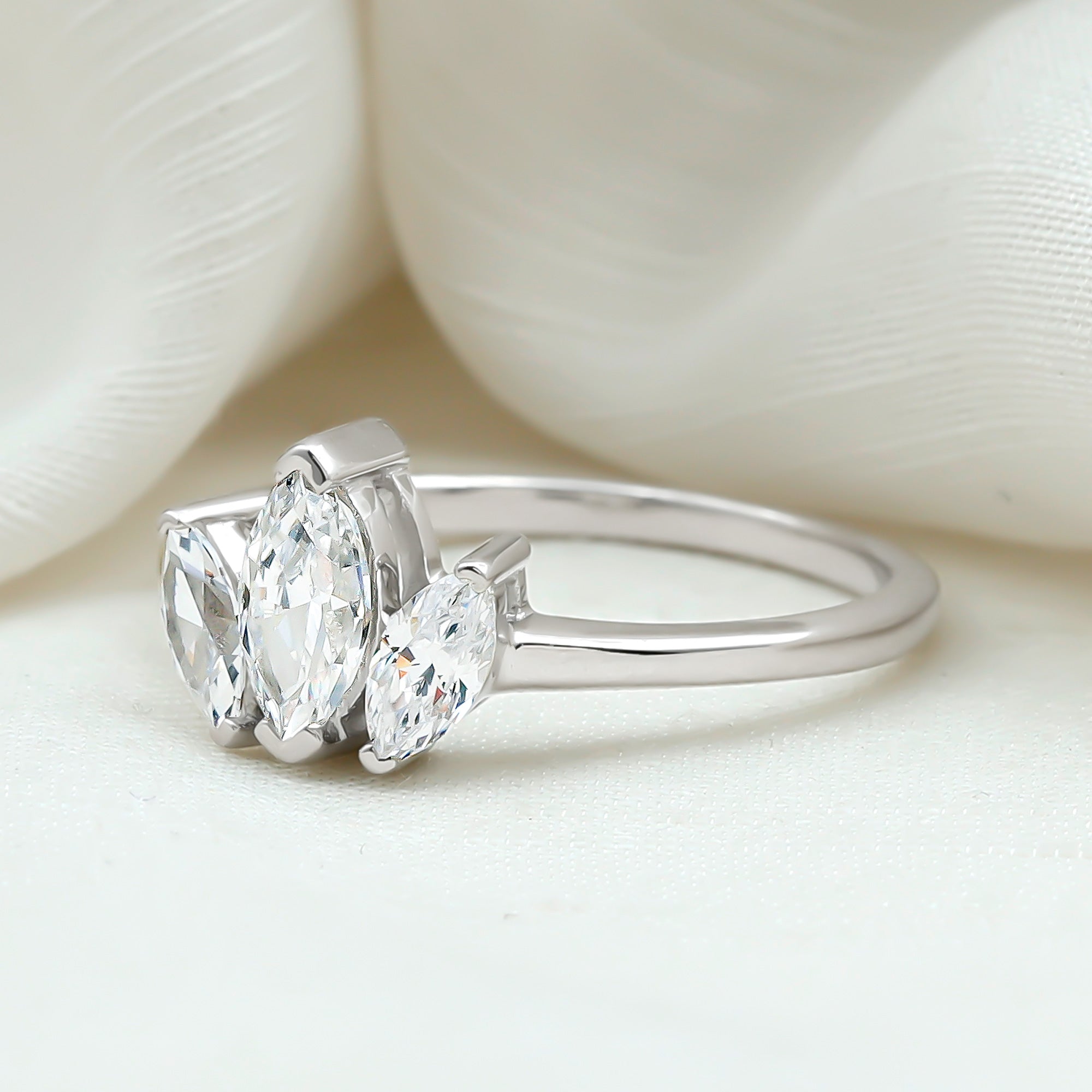 Marquise Cut Lab Grown Diamond 3 Stone Engagement Ring Lab - ( EF-VS ) - Rosec Jewels