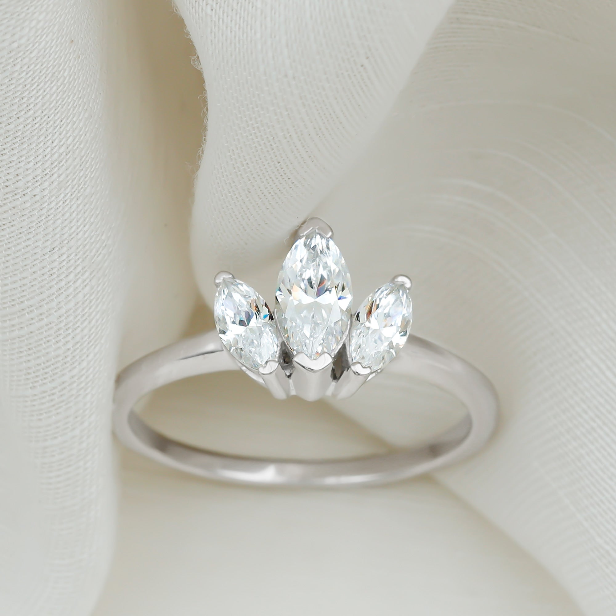 Marquise Cut Lab Grown Diamond 3 Stone Engagement Ring Lab - ( EF-VS ) - Rosec Jewels