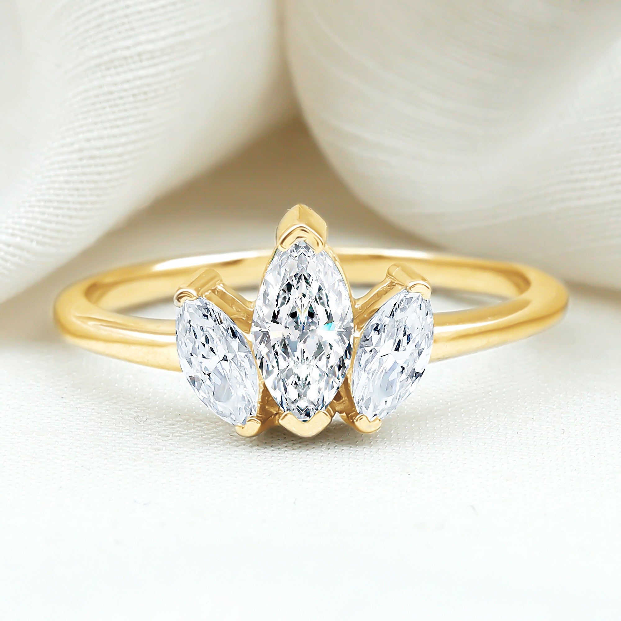 Marquise Cut Lab Grown Diamond 3 Stone Engagement Ring Lab - ( EF-VS ) - Rosec Jewels