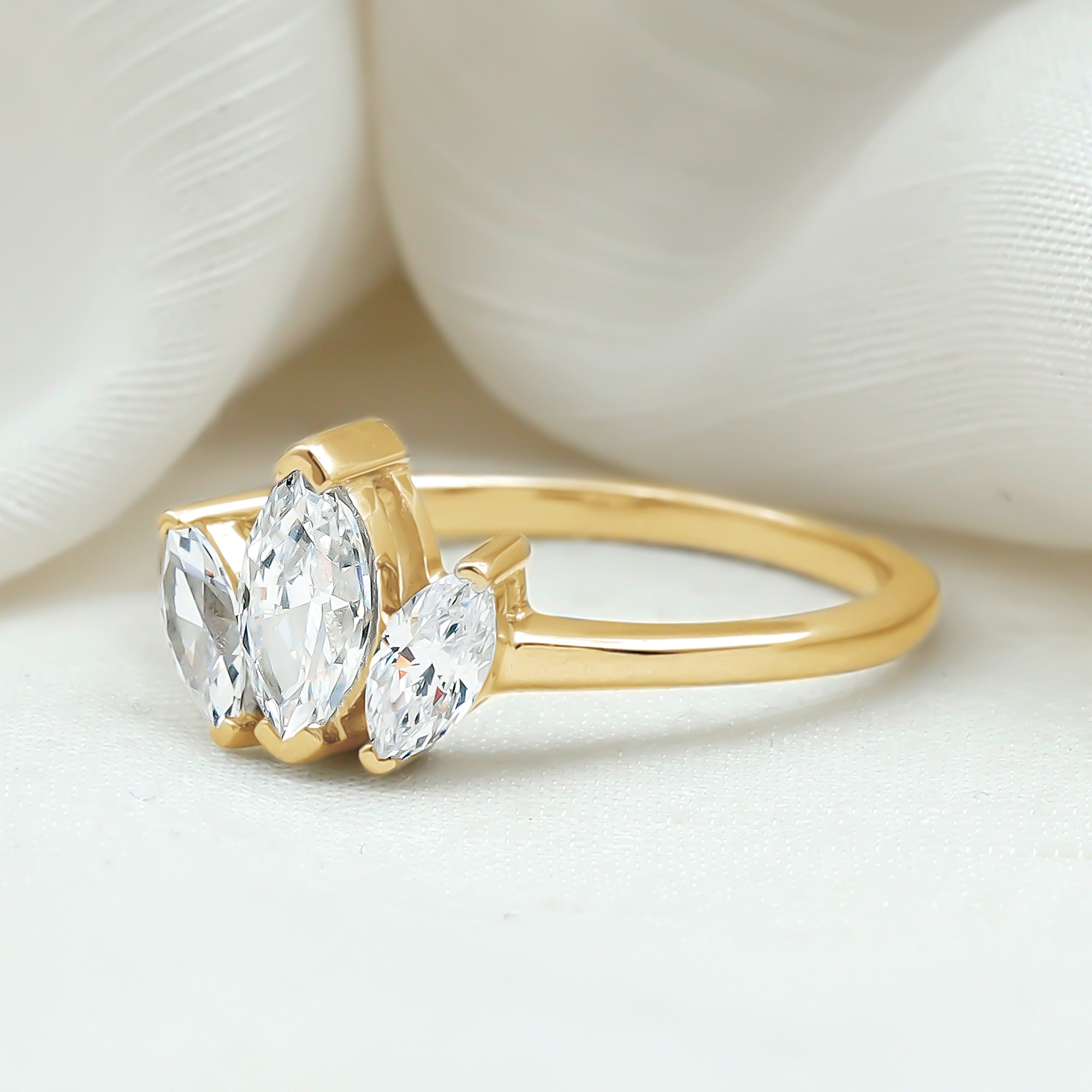 Marquise Cut Lab Grown Diamond 3 Stone Engagement Ring Lab - ( EF-VS ) - Rosec Jewels