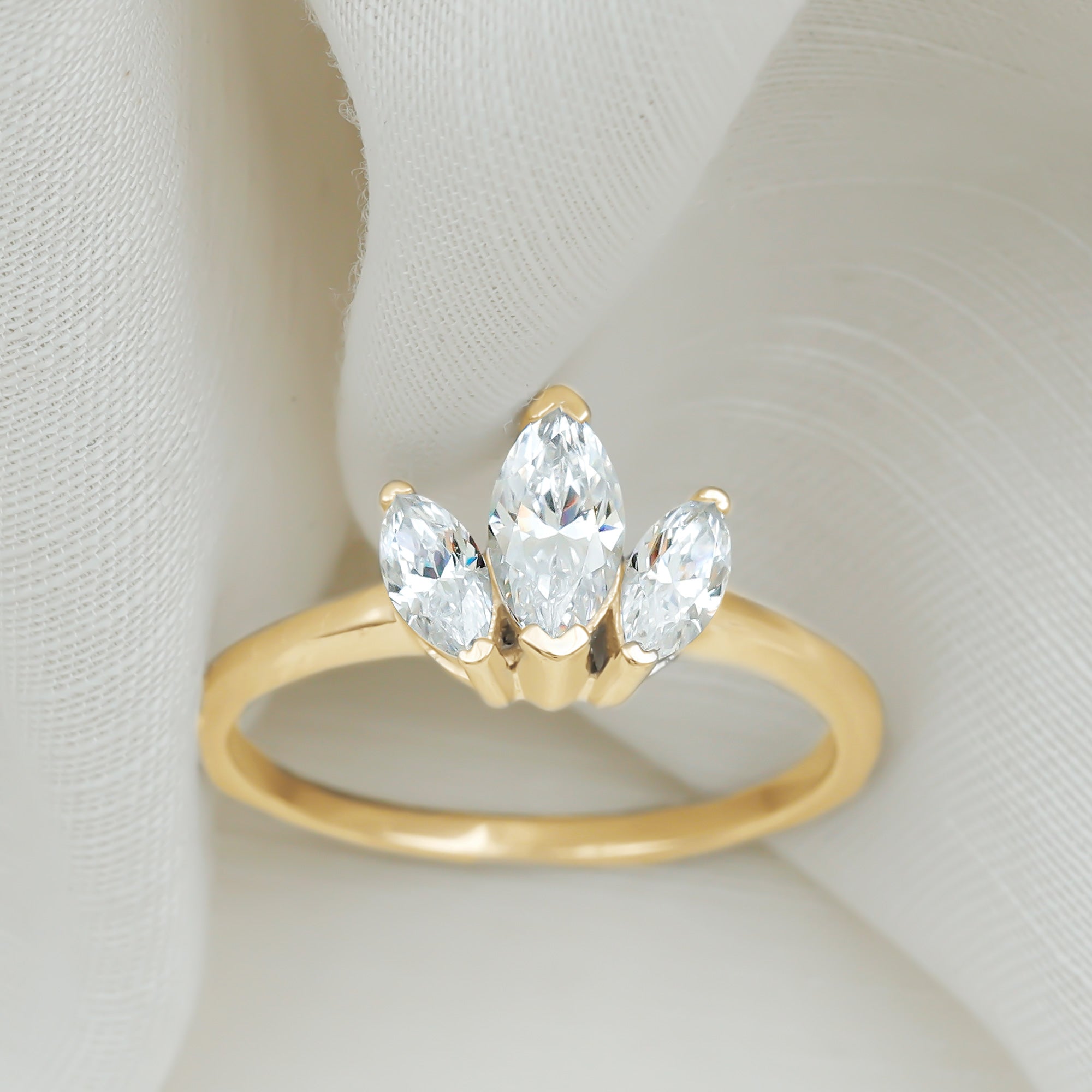 Marquise Cut Lab Grown Diamond 3 Stone Engagement Ring Lab - ( EF-VS ) - Rosec Jewels