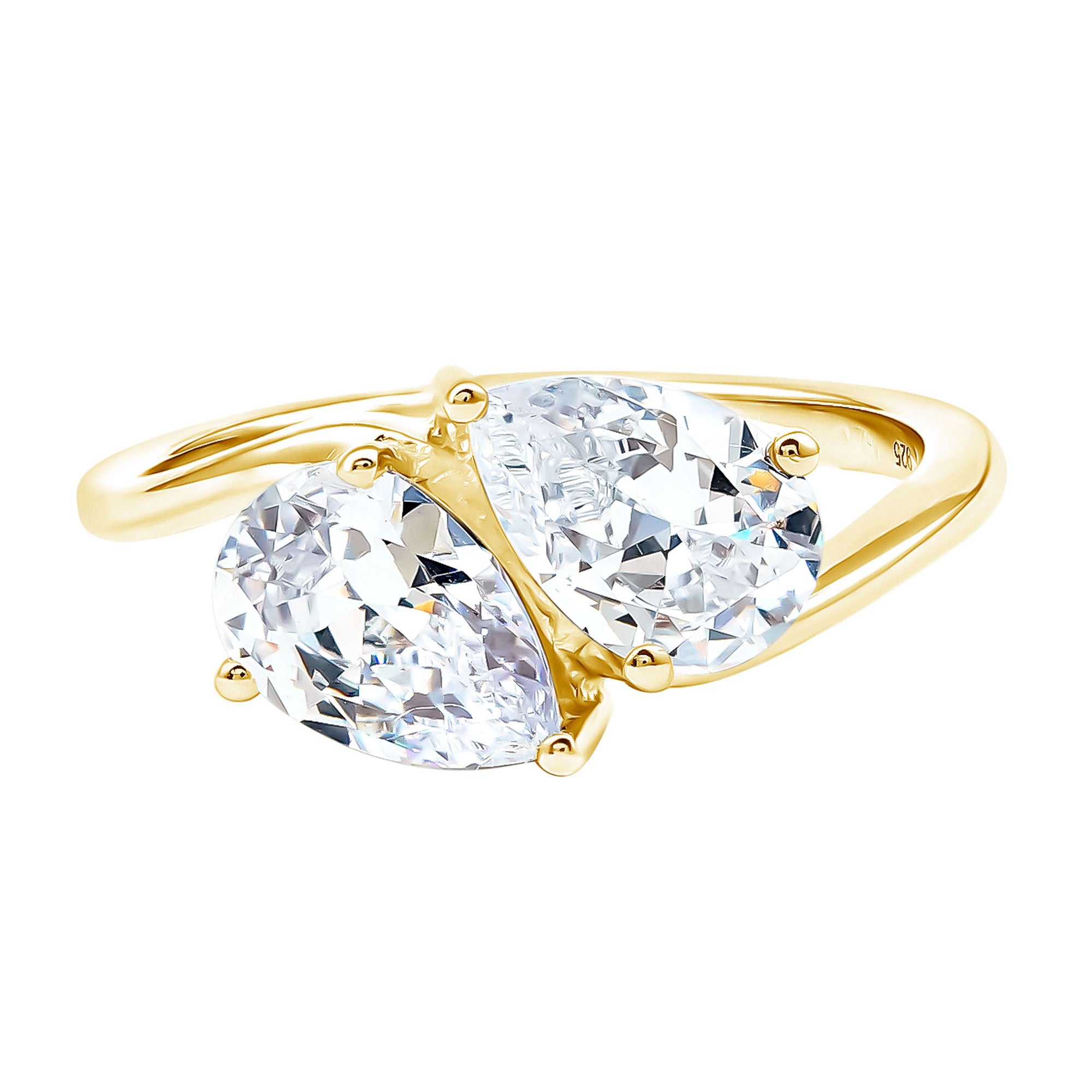 6X8 MM Pear Shaped Lab Grown Diamond Two Stone Engagement Ring Lab - ( EF-VS ) - Rosec Jewels