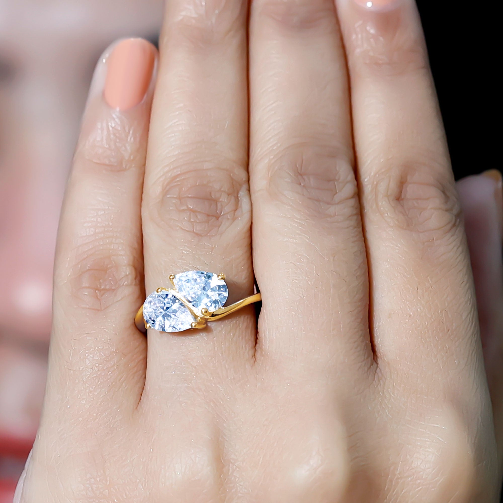 6X8 MM Pear Shaped Lab Grown Diamond Two Stone Engagement Ring Lab - ( EF-VS ) - Rosec Jewels