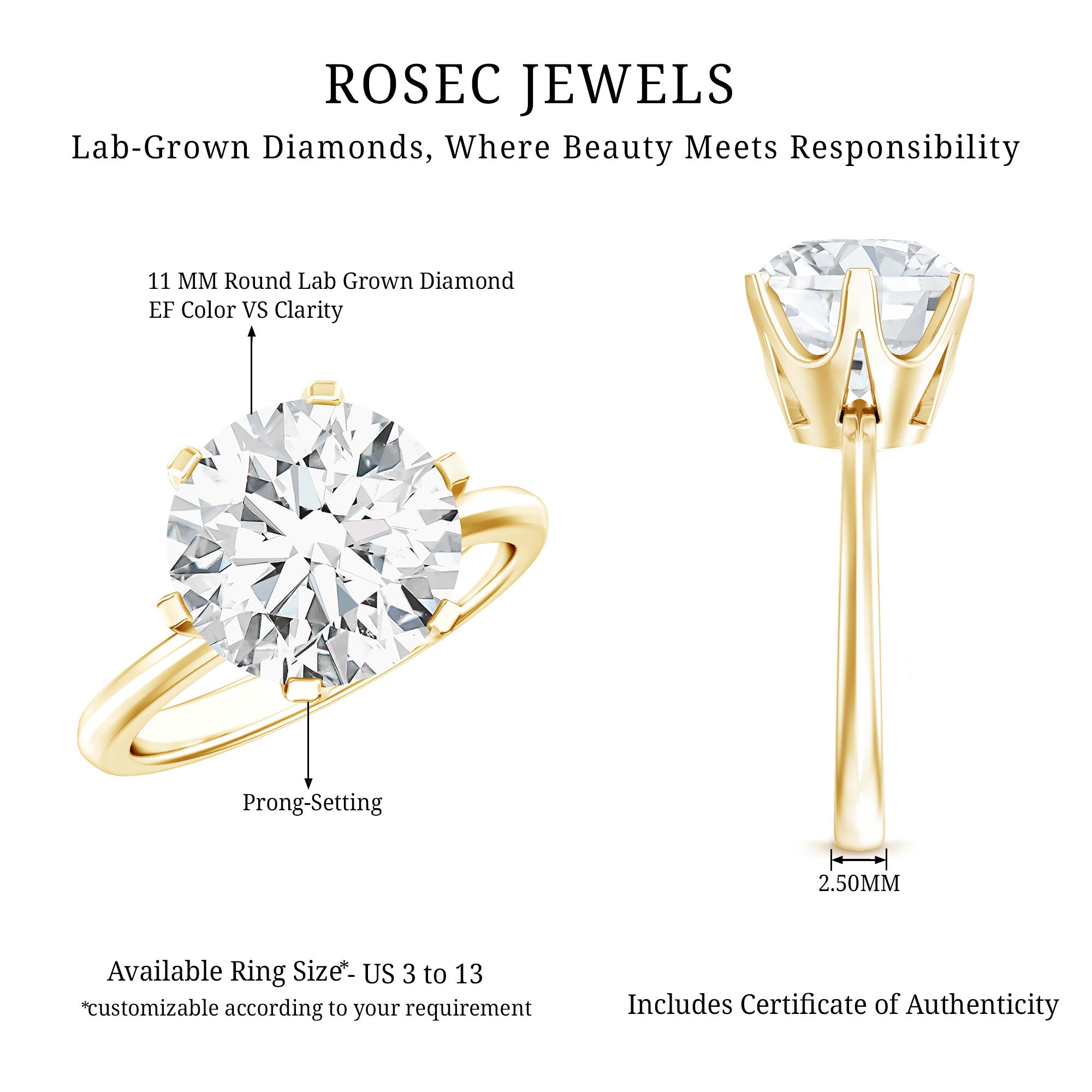 IGI Certified 5 Carat Lab Grown Diamond Solitaire Engagement Ring Lab - ( E-VS1 ) - Rosec Jewels