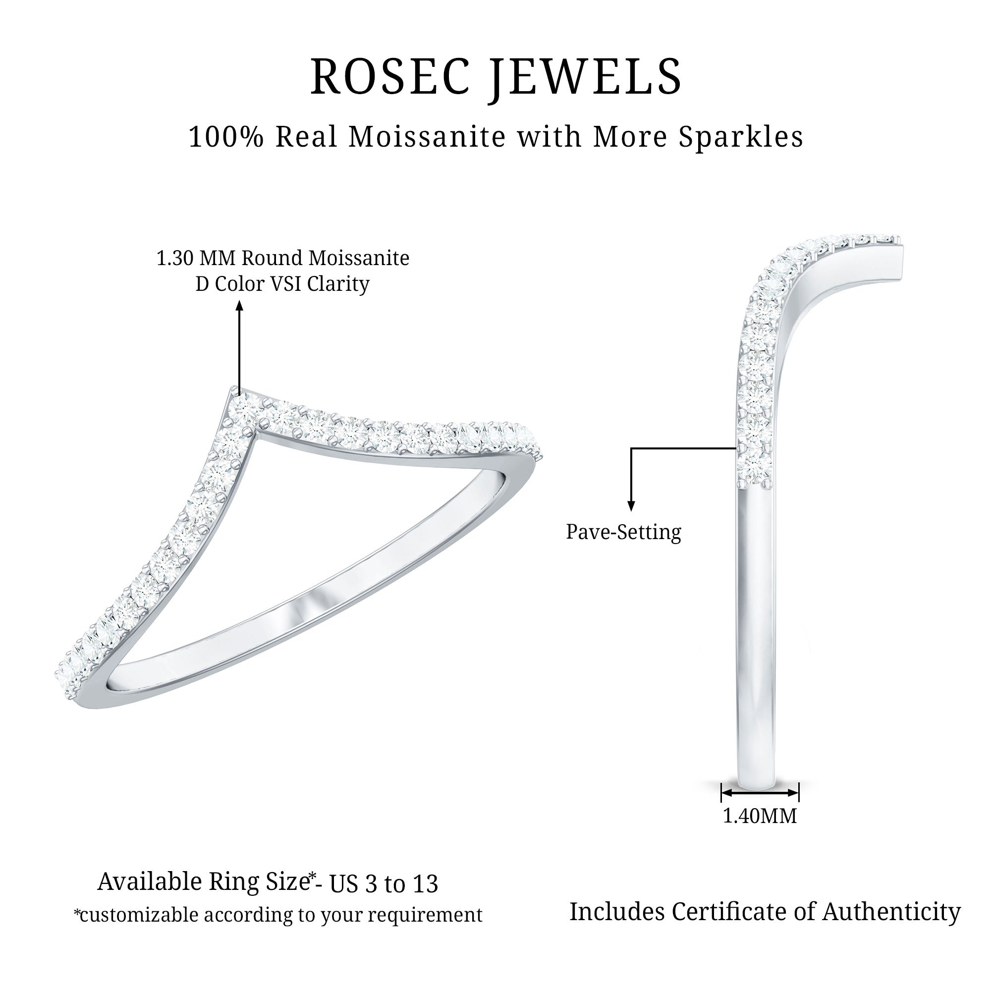 Lab Grown Diamond Chevron Stackable Ring Lab - ( EF-VS ) - Rosec Jewels