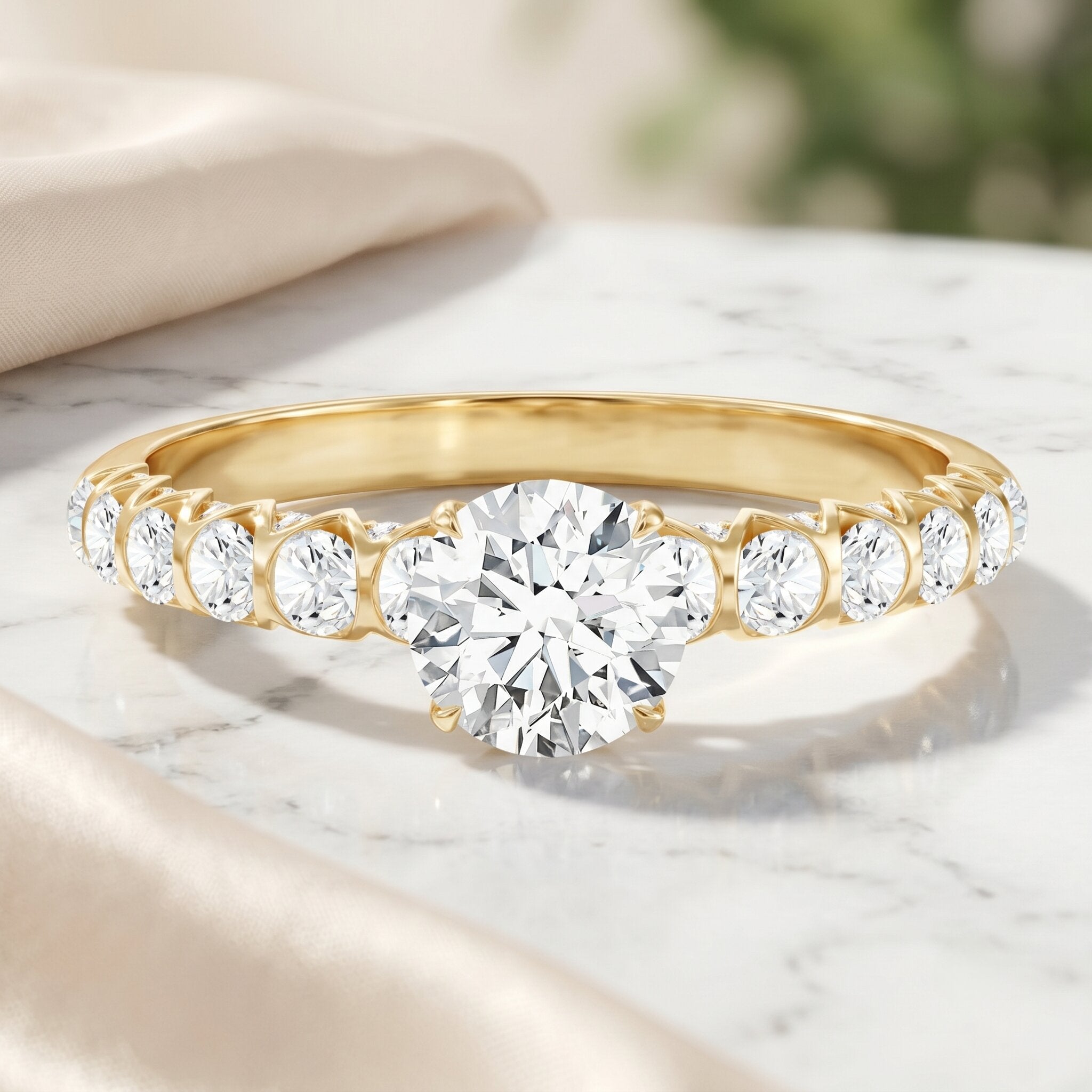IGI Certified Round Lab Grown Diamond Side Stone Engagement Ring Lab - ( E-VS1 ) - Rosec Jewels
