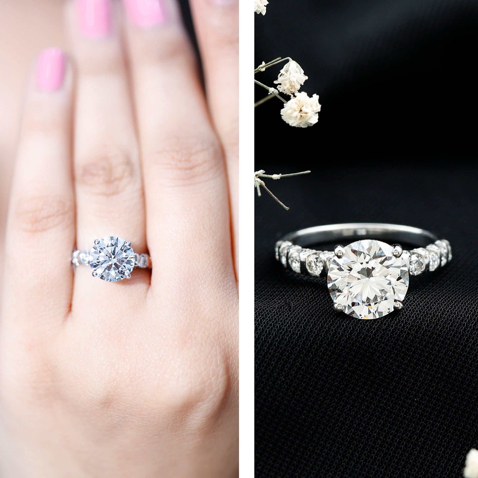 Round Cut 3 Carat Lab Grown Diamond Engagement Ring with IGI Certificate Lab - ( EF-VS ) - Rosec Jewels