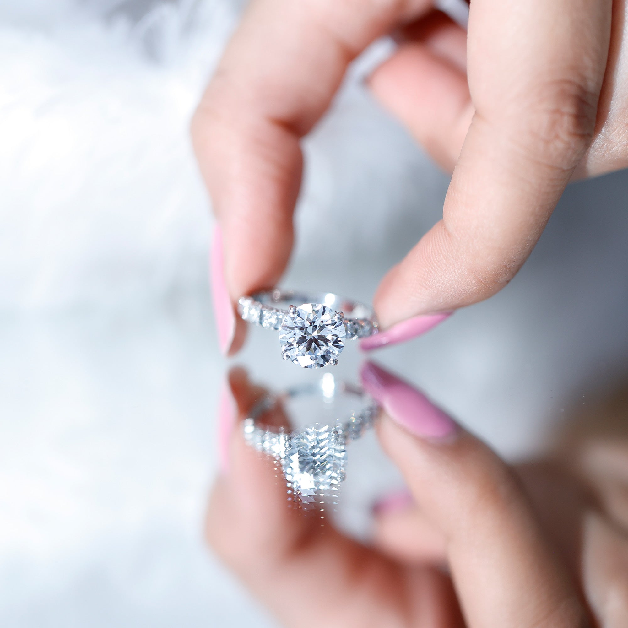 Round Cut 3 Carat Lab Grown Diamond Engagement Ring with IGI Certificate Lab - ( EF-VS ) - Rosec Jewels