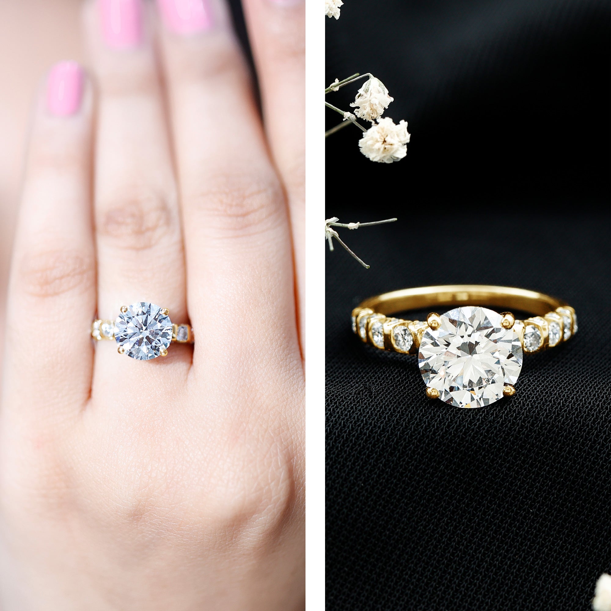 Round Cut 3 Carat Lab Grown Diamond Engagement Ring with IGI Certificate Lab - ( EF-VS ) - Rosec Jewels
