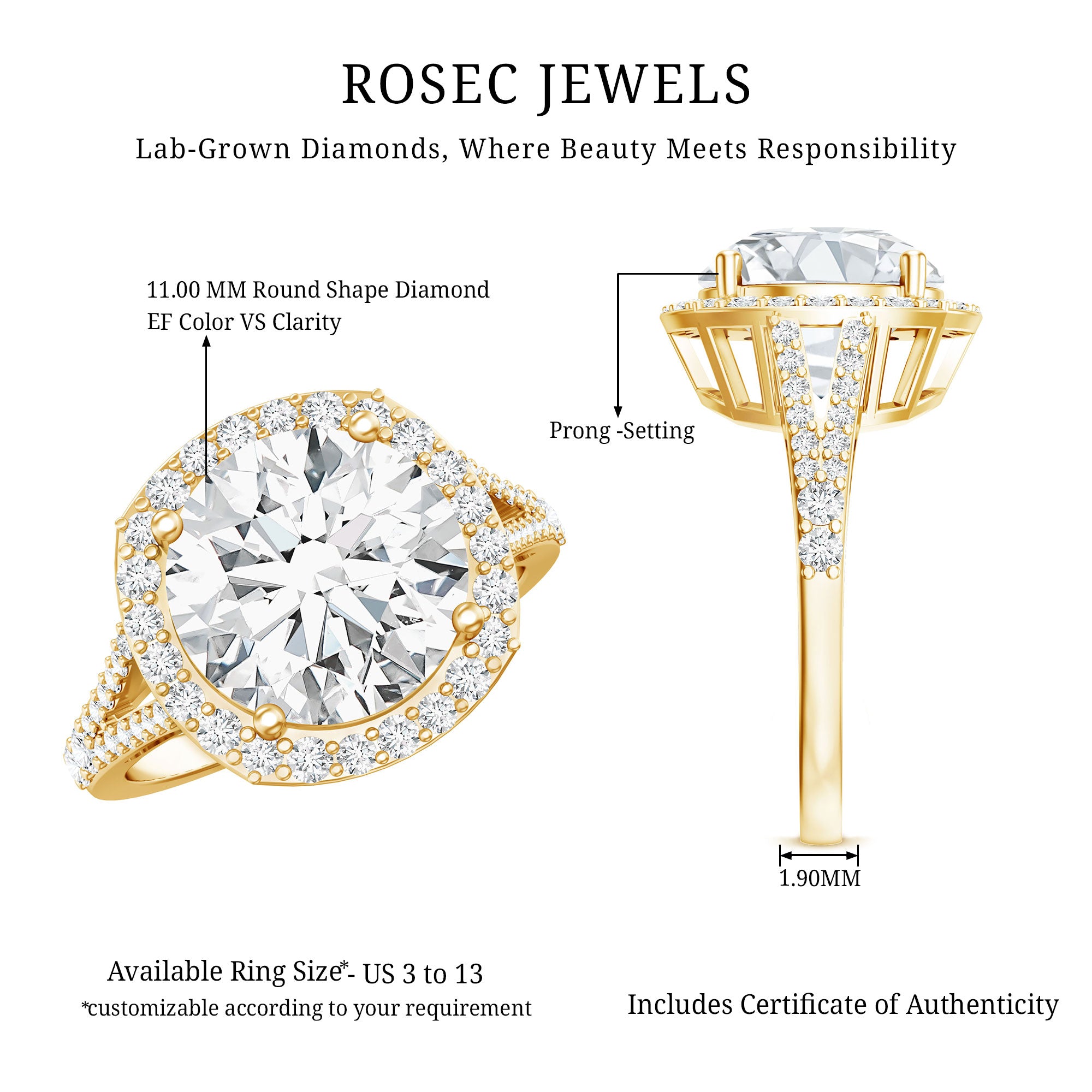 5 Carat Lab Grown Big Diamond Engagement Ring with IGI Certificate Lab - ( EF-VS ) - Rosec Jewels