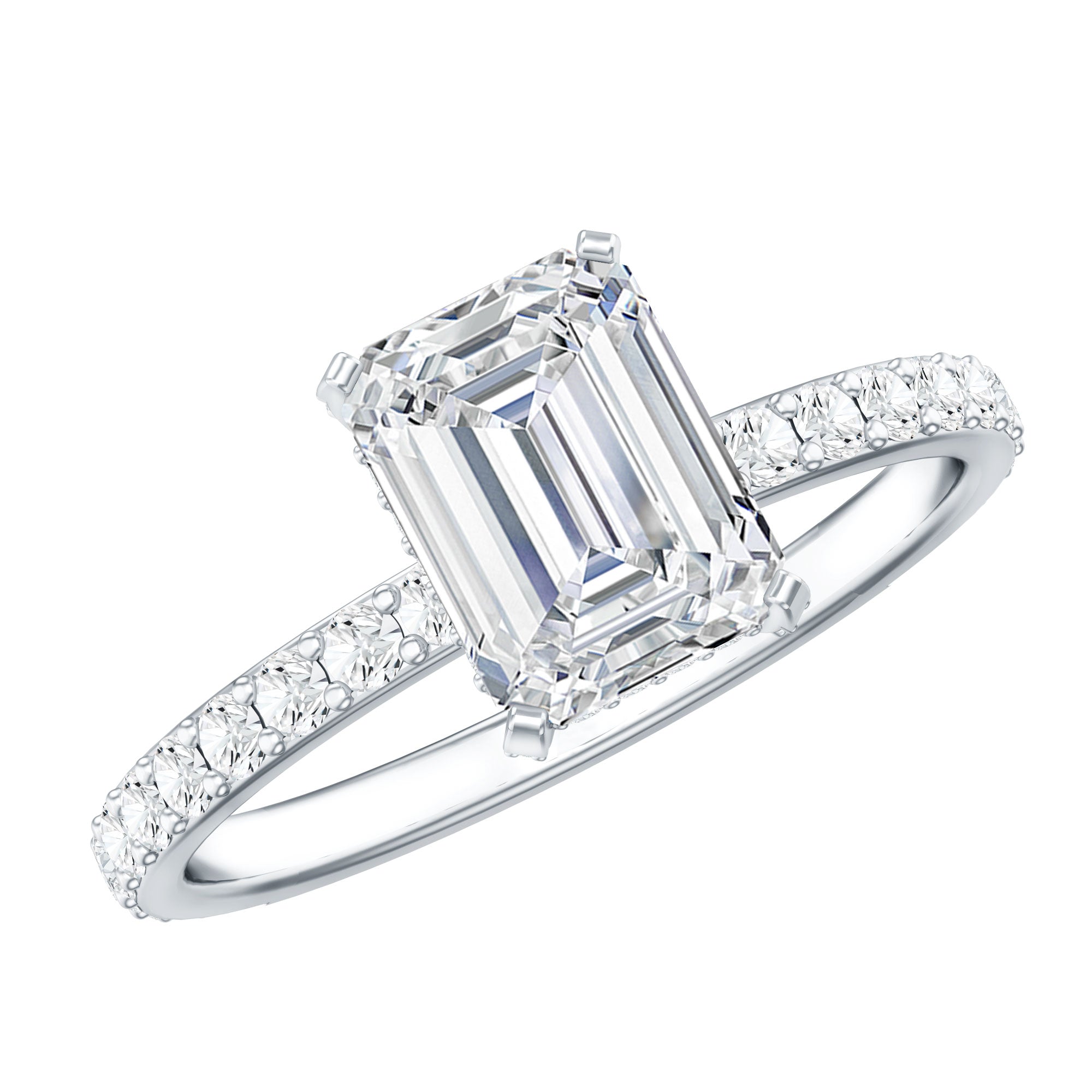 2 Carat Emerald Cut Lab Grown Diamond Solitaire Engagement Ring Lab - ( EF-VS ) - Rosec Jewels