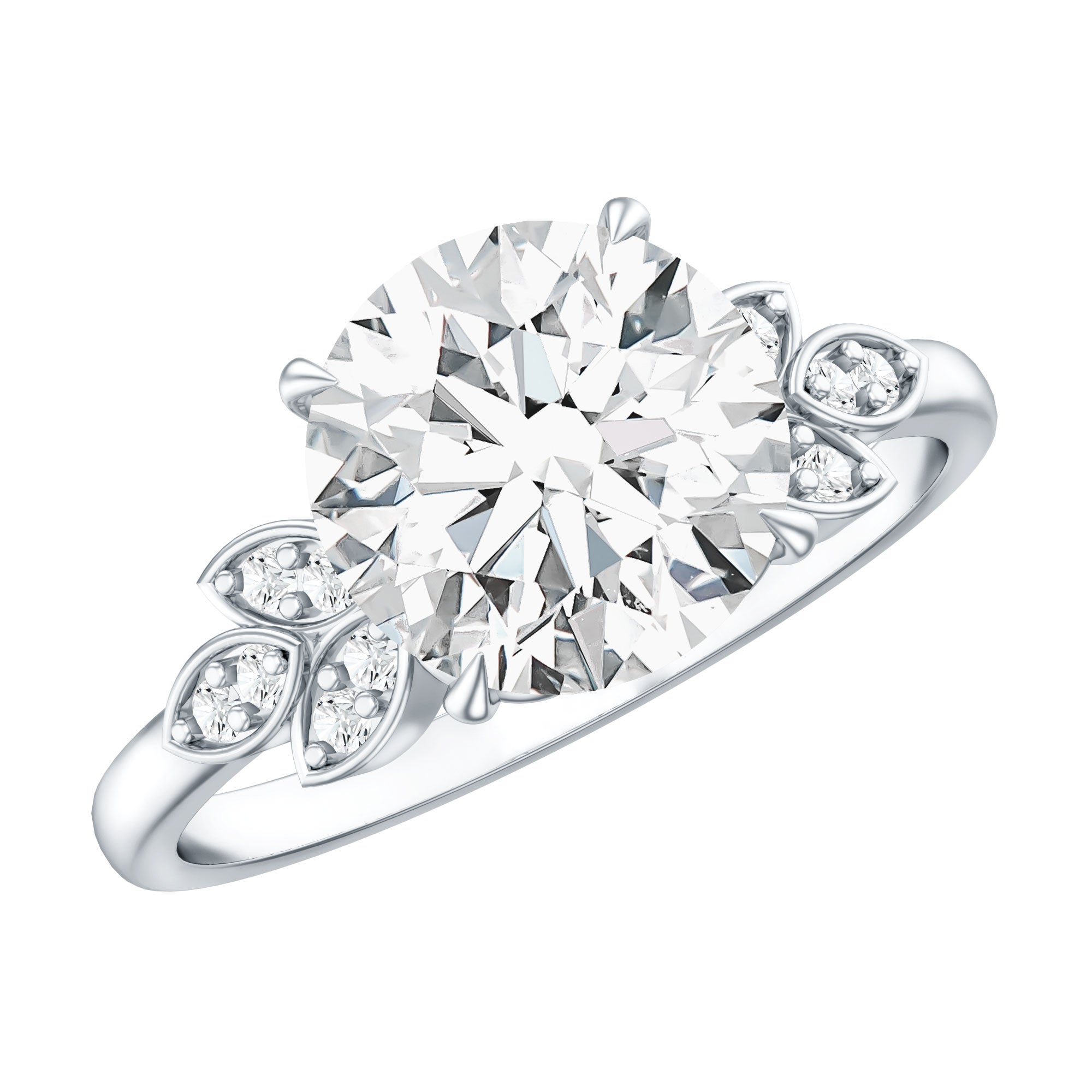 3 Carat Lab Grown Diamond Round Engagement Ring with Certificate Lab - ( EF-VS ) - Rosec Jewels