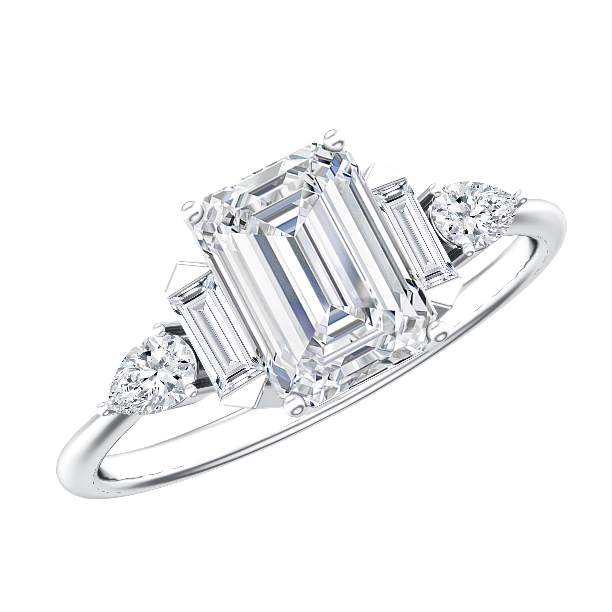 Art Deco Inspired Lab Grown Diamond Emerald Cut Engagement Ring Lab - ( EF-VS ) - Rosec Jewels