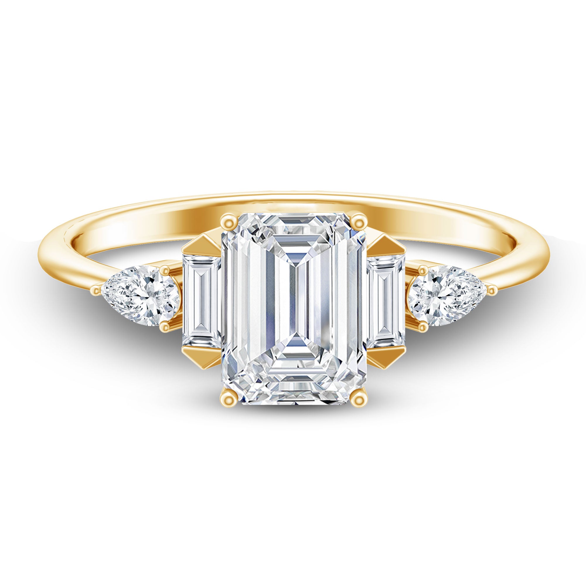 Art Deco Inspired Lab Grown Diamond Emerald Cut Engagement Ring Lab - ( EF-VS ) - Rosec Jewels