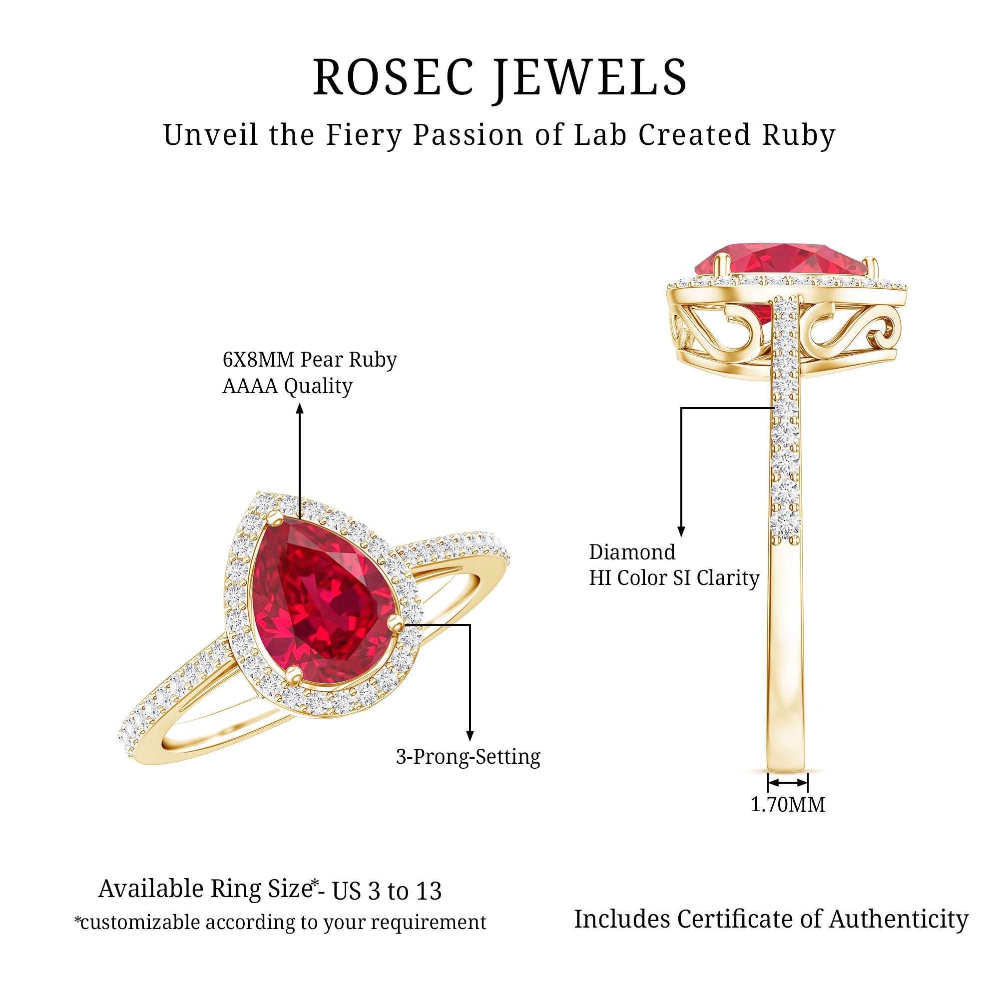 Pear Shape Lab Grown Ruby Teardrop Engagement Ring with Diamond Halo AAAA - Rosec Jewels
