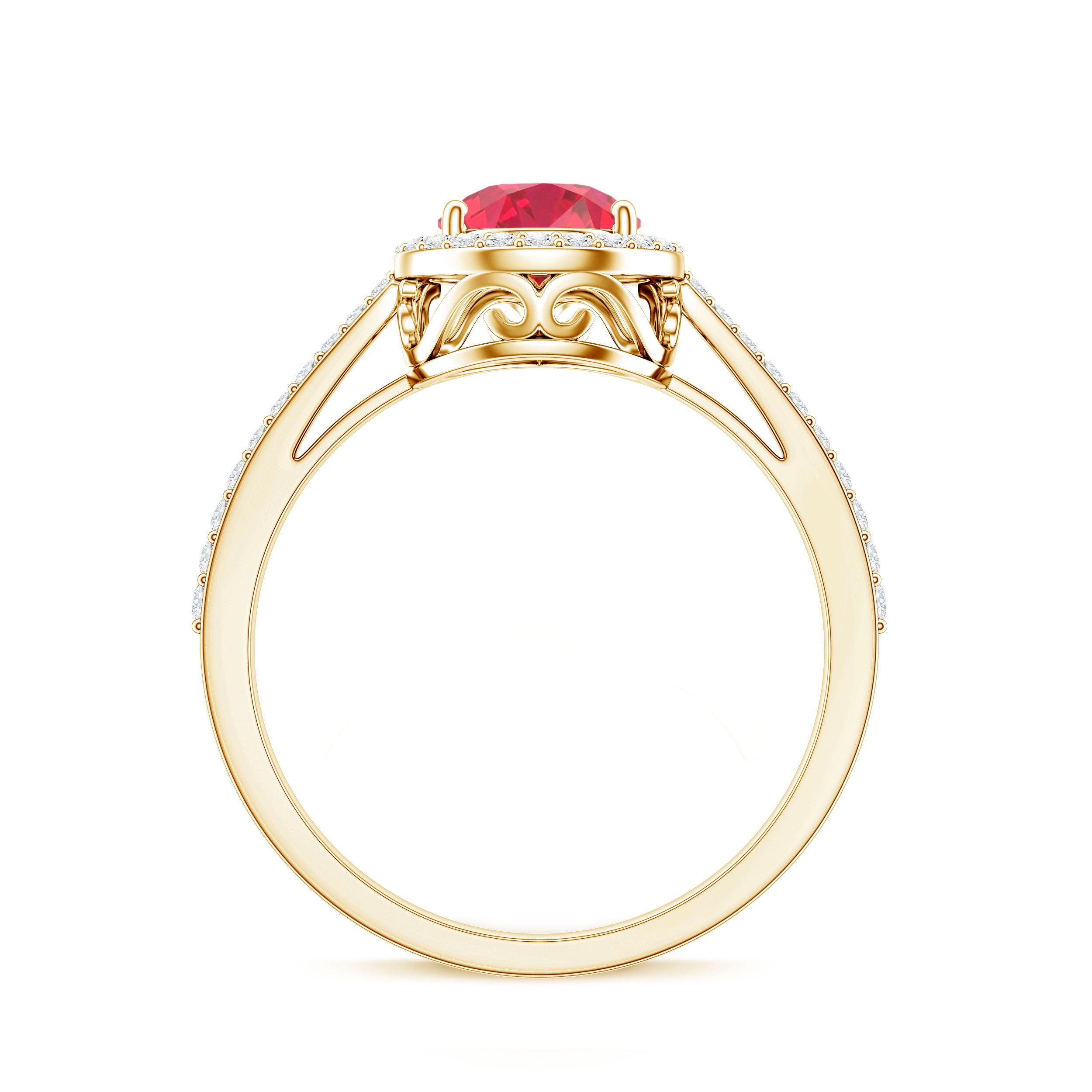 Pear Shape Lab Grown Ruby Teardrop Engagement Ring with Diamond Halo AAAA - Rosec Jewels