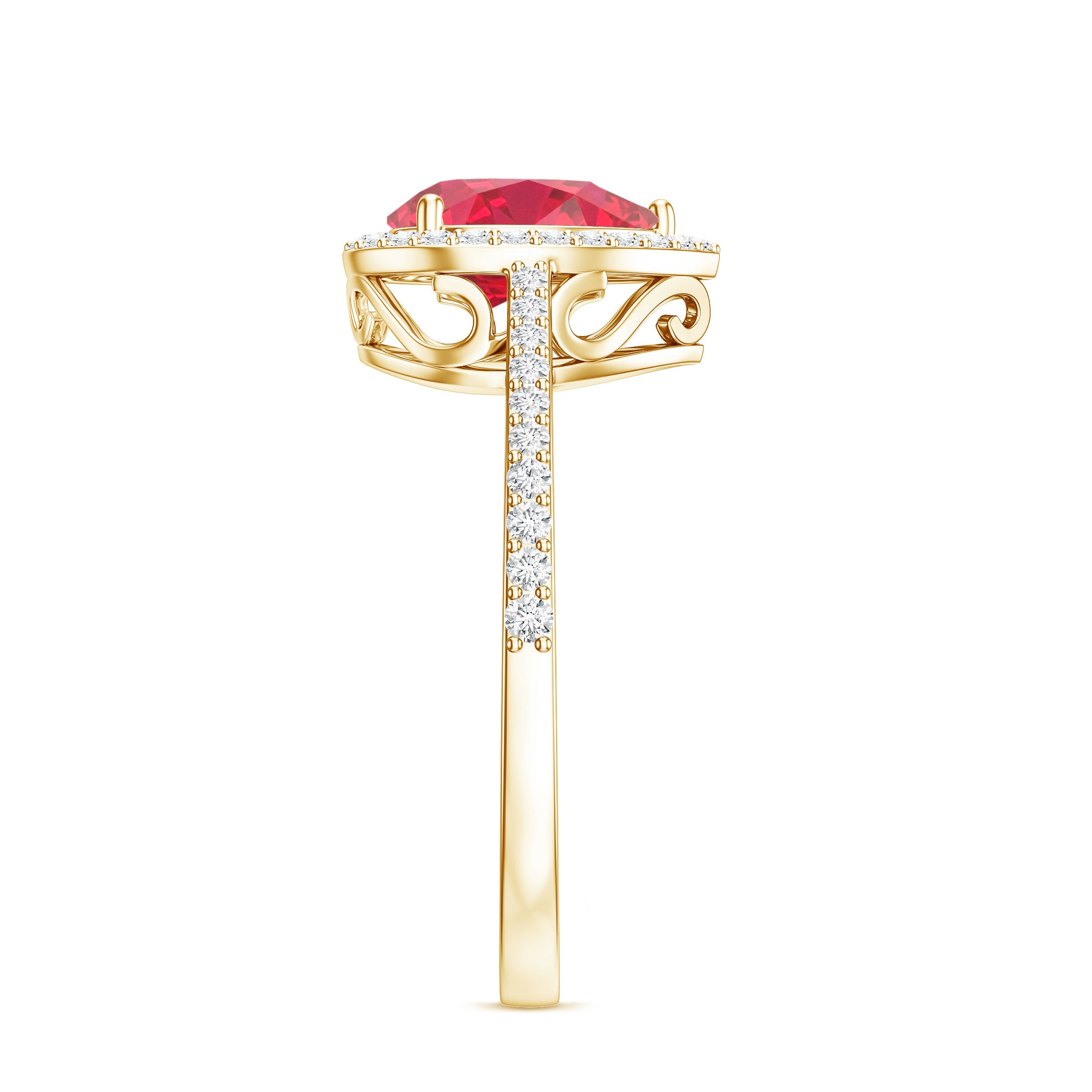 Pear Shape Lab Grown Ruby Teardrop Engagement Ring with Diamond Halo AAAA - Rosec Jewels