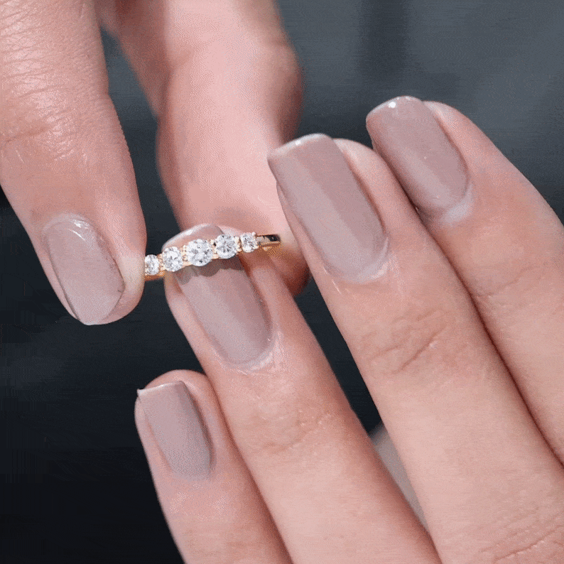 Round Cut Moissanite Five Stone Promise Ring D-VS1 - Rosec Jewels