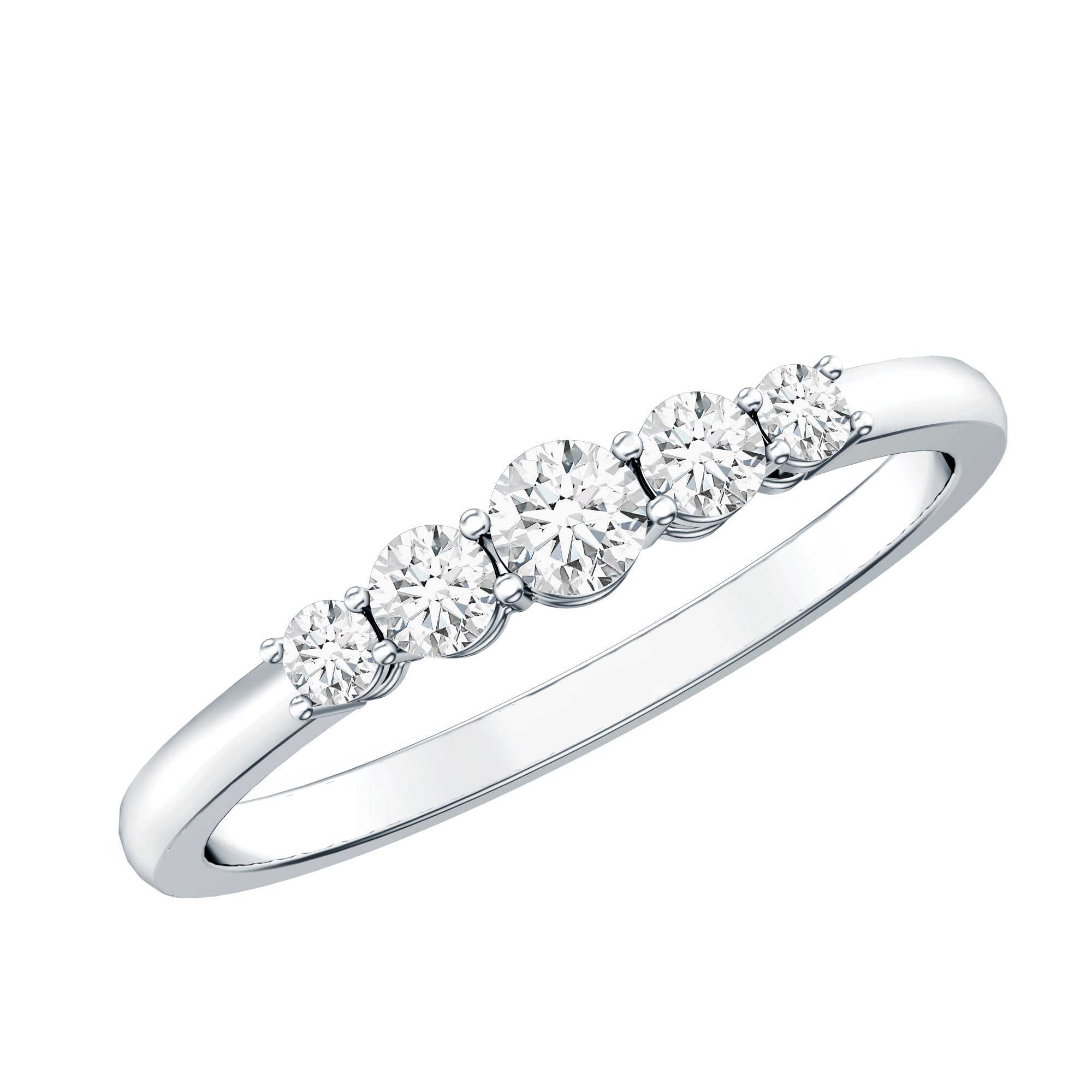 Round Cut Moissanite Five Stone Promise Ring D-VS1 - Rosec Jewels
