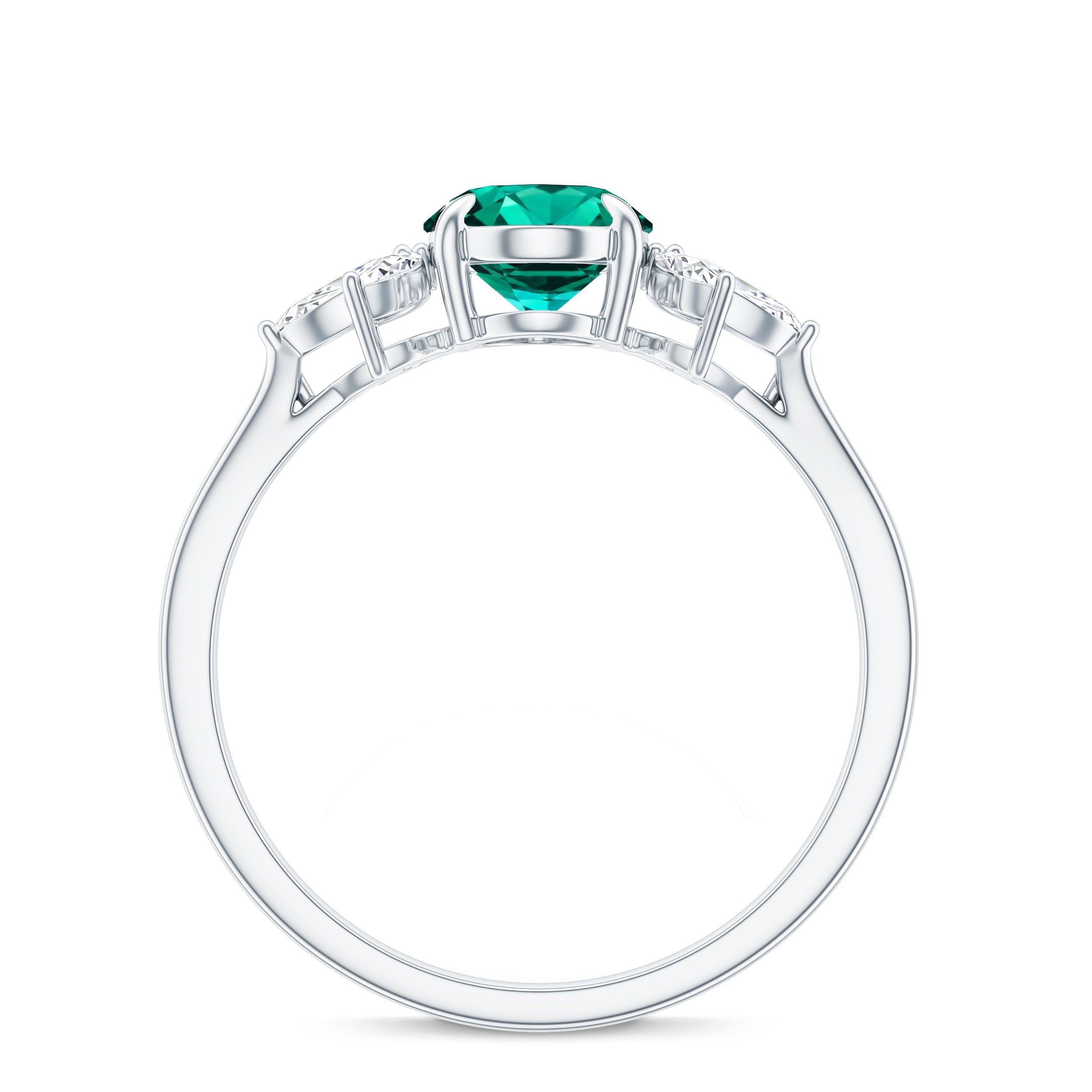 1.2 Carat Lab Created Emerald Oval Engagement Ring with Diamond Trio AAAA - Rosec Jewels