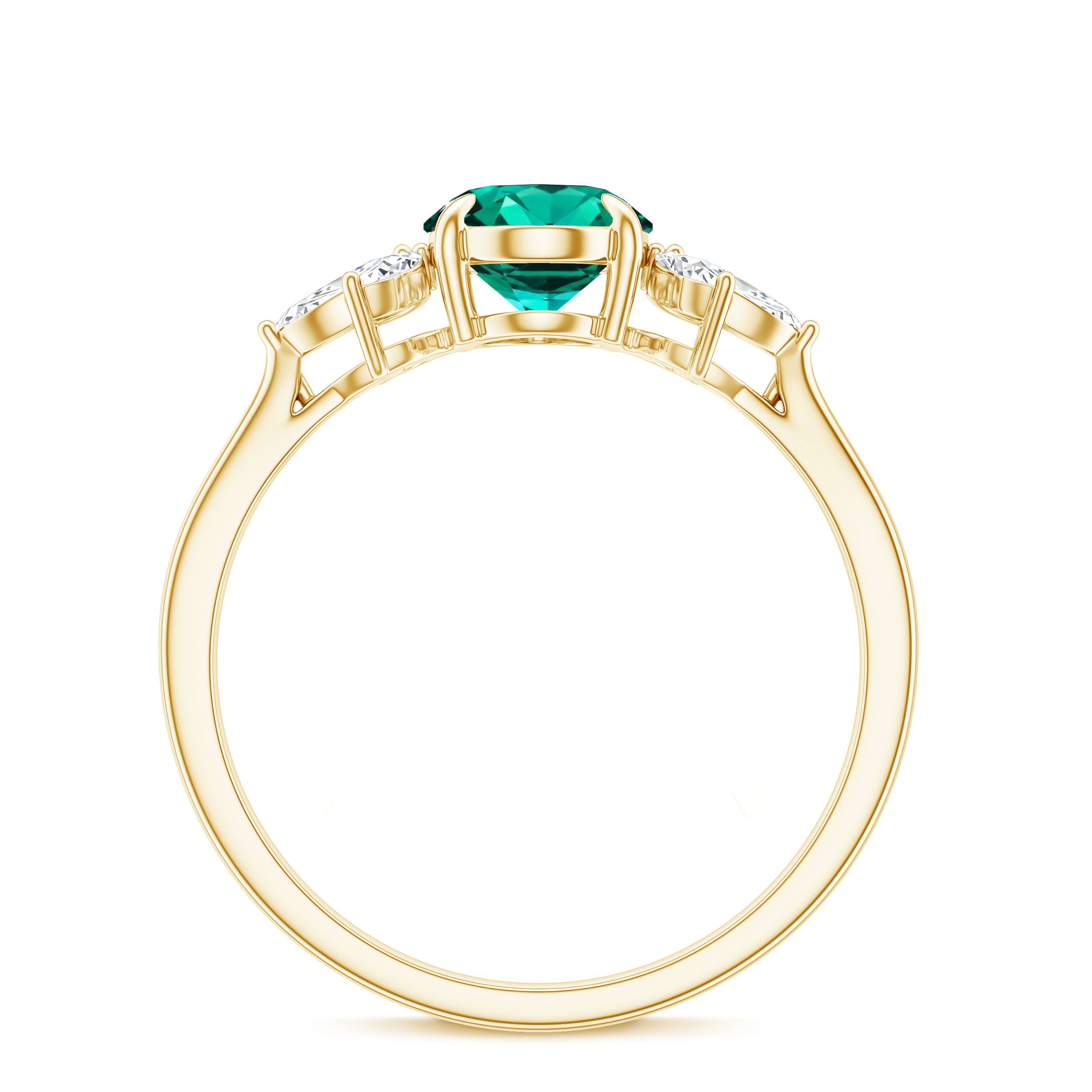 1.2 Carat Lab Created Emerald Oval Engagement Ring with Diamond Trio AAAA - Rosec Jewels