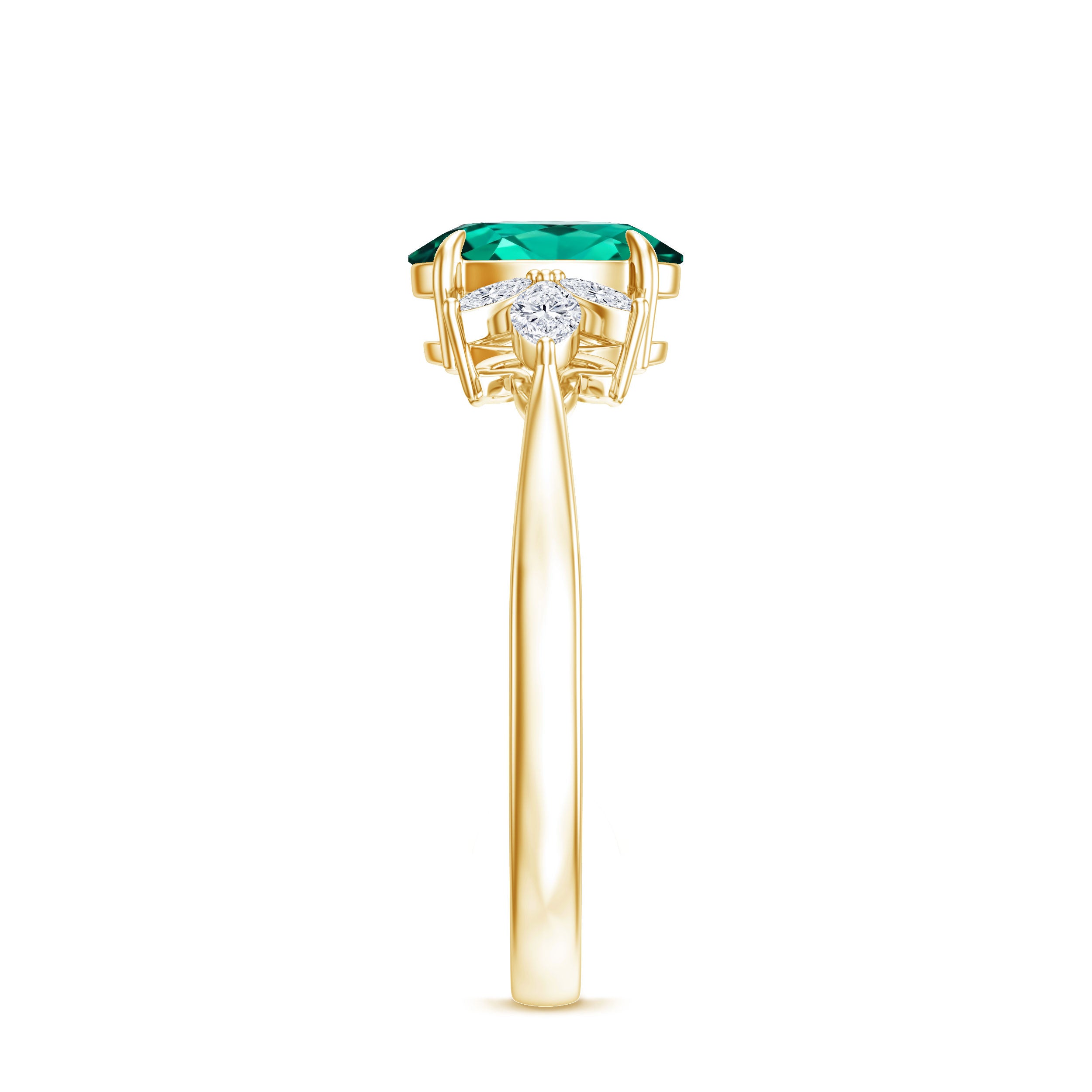 1.2 Carat Lab Created Emerald Oval Engagement Ring with Diamond Trio AAAA - Rosec Jewels