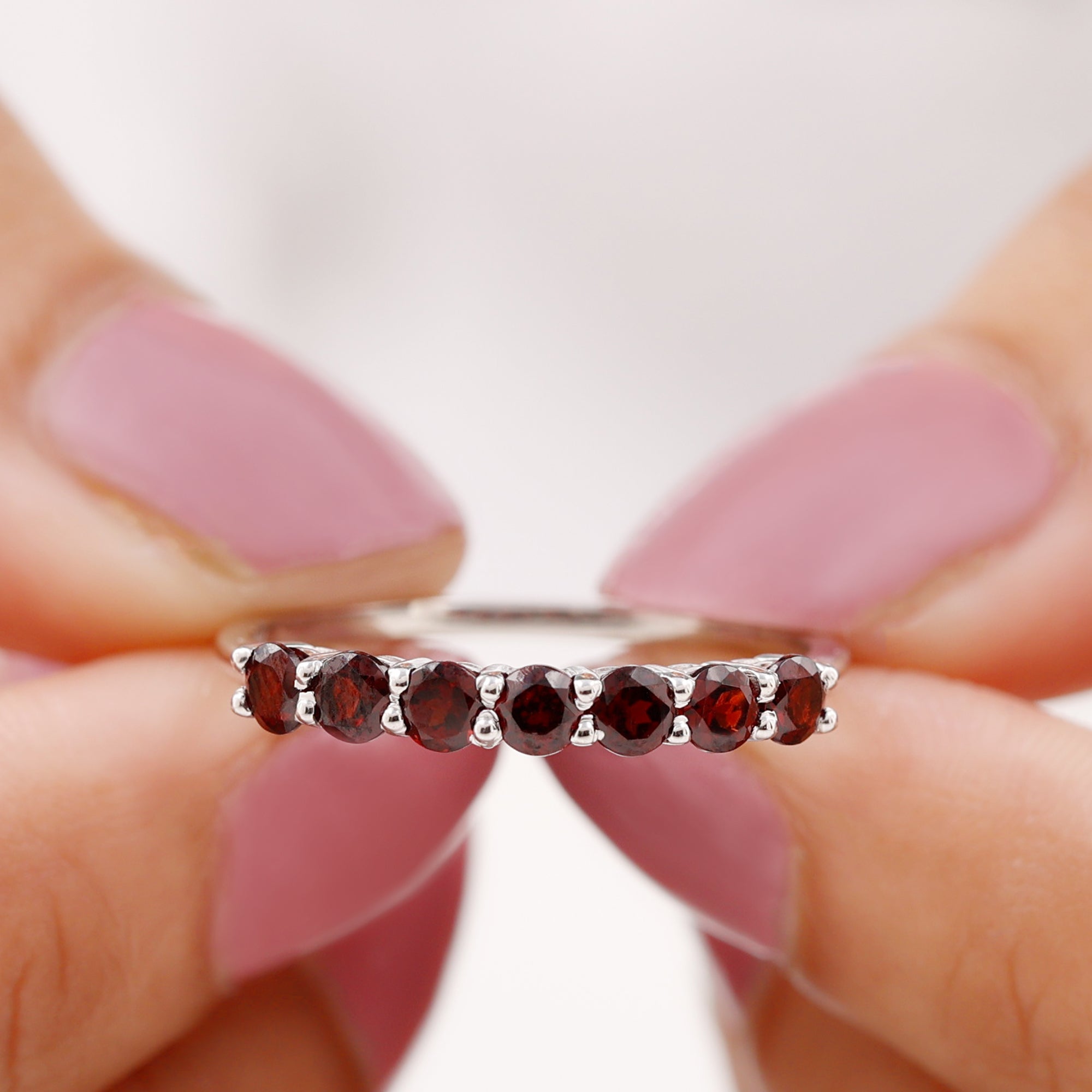 Certified Natural Garnet Half Eternity Ring for Anniversary AAA - Rosec Jewels