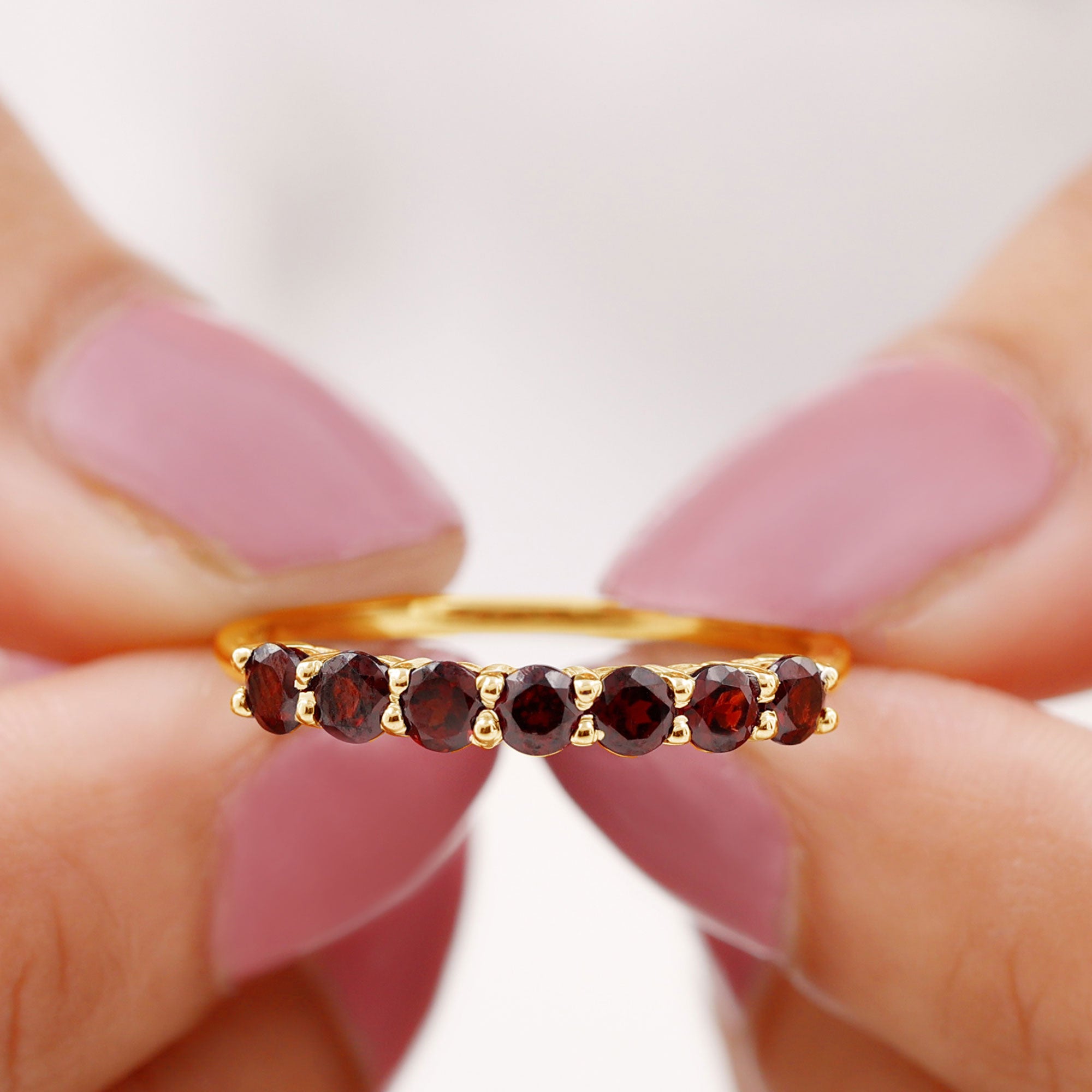 Certified Natural Garnet Half Eternity Ring for Anniversary AAA - Rosec Jewels