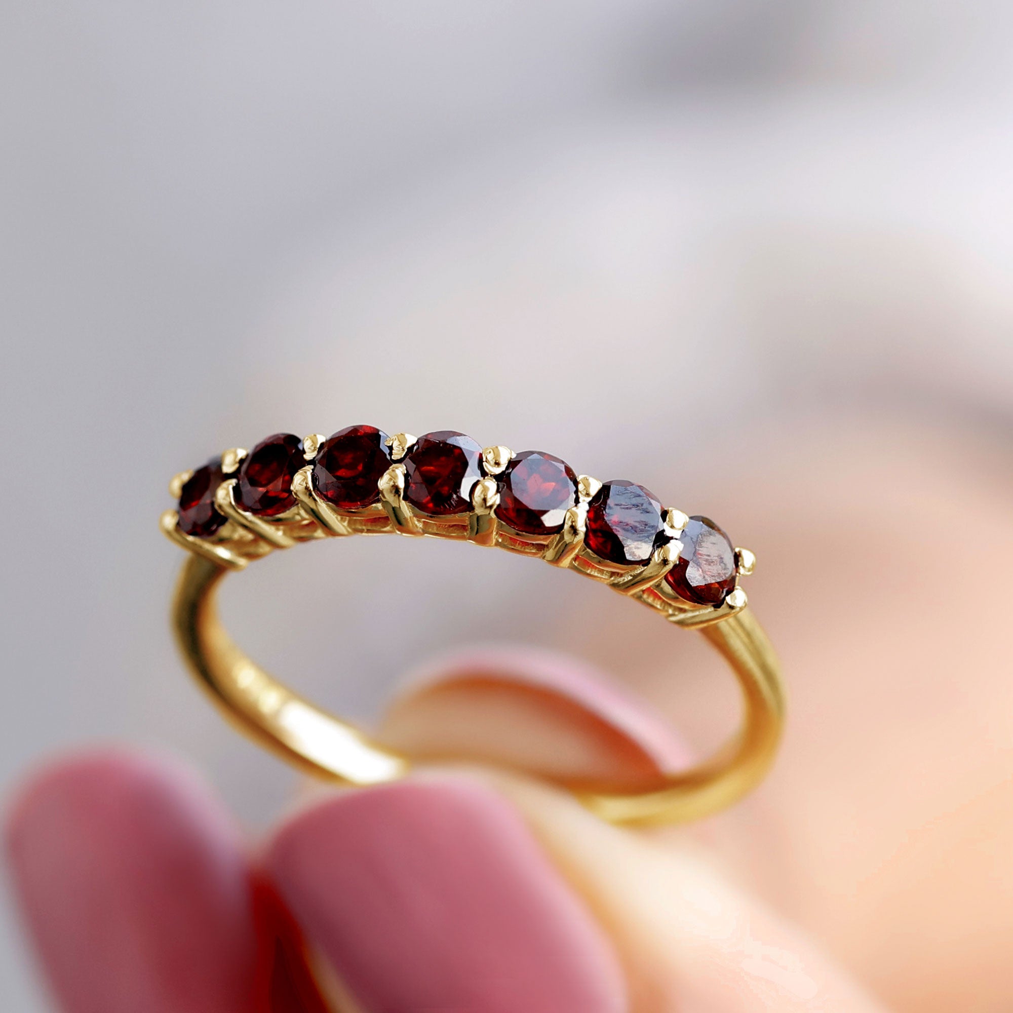 Certified Natural Garnet Half Eternity Ring for Anniversary AAA - Rosec Jewels