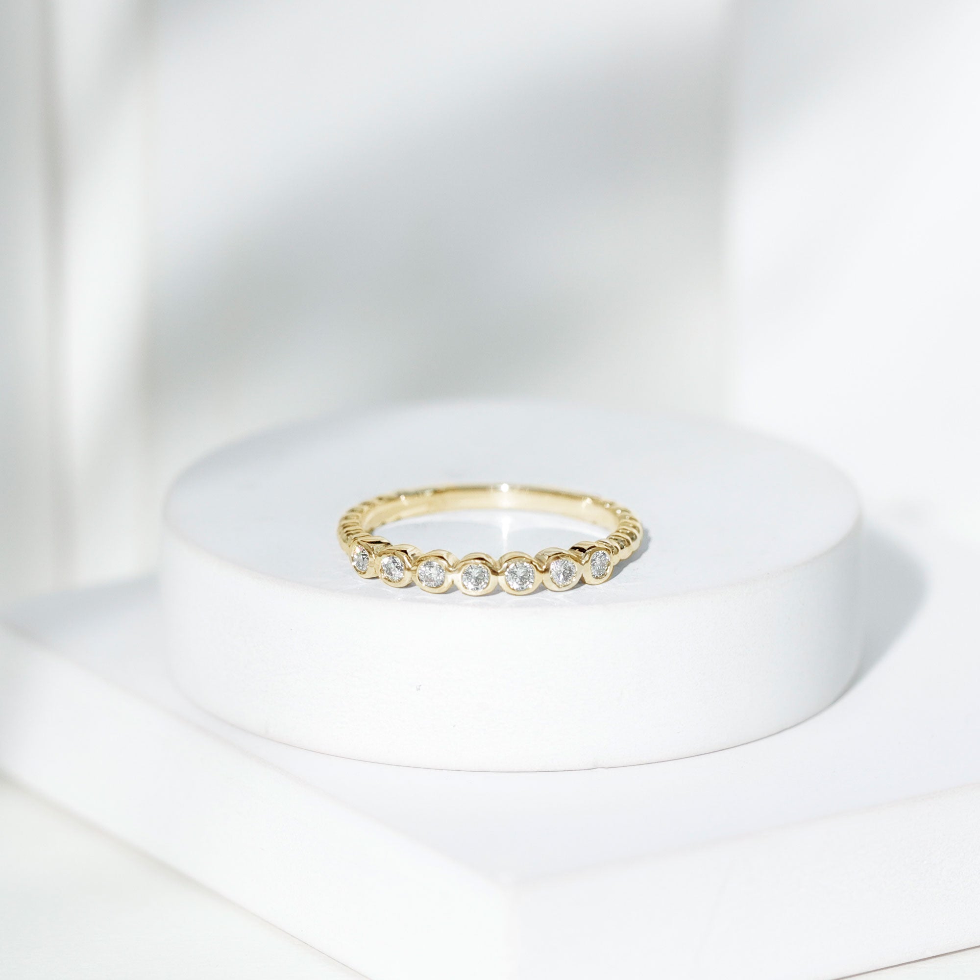 Bezel Set Round Diamond Half Eternity Ring Natural - ( HI-SI ) - Rosec Jewels