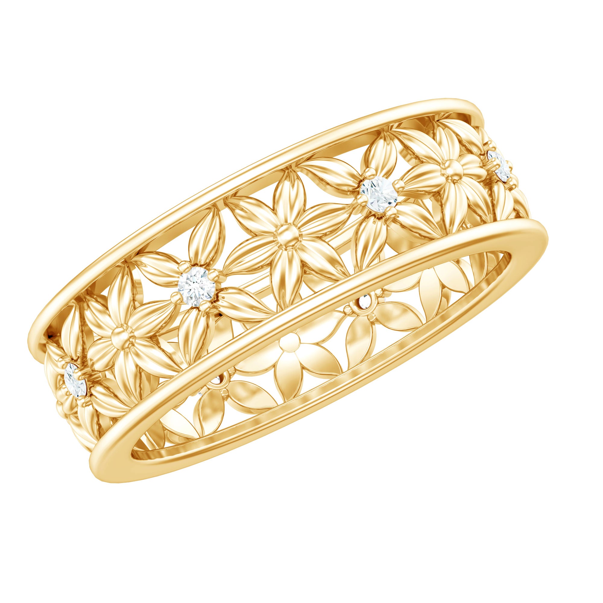 Real Diamond Flower Wedding Band for Women Natural - ( HI-SI ) - Rosec Jewels