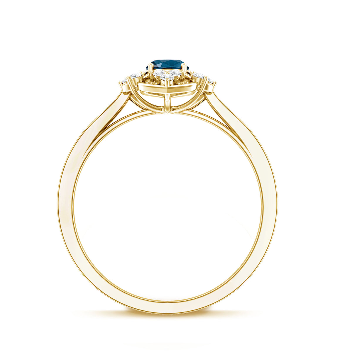 0.4 Carat Oval Cut London Blue Topaz Vintage Engagement Ring with Diamond AAA - Rosec Jewels