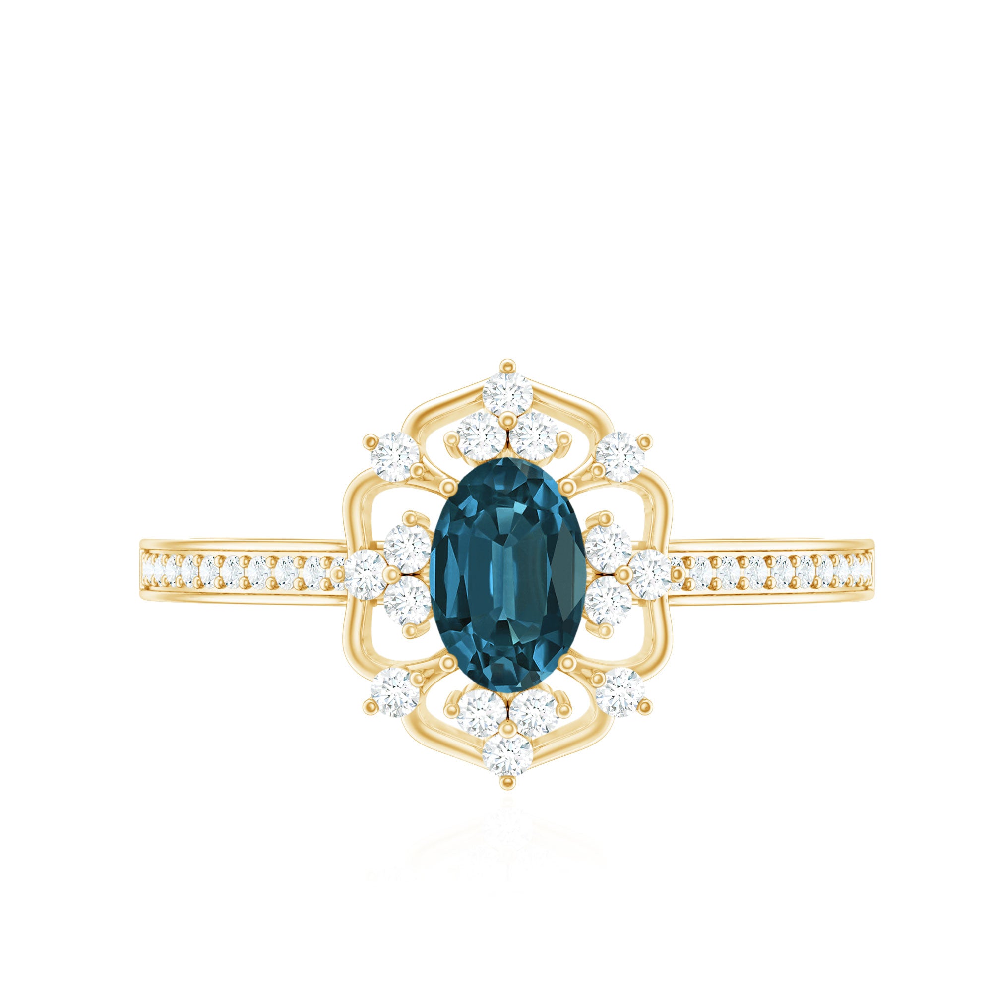 4X6mm Oval Cut London Blue Topaz Vintage Engagement Ring with Diamond AAA - Rosec Jewels