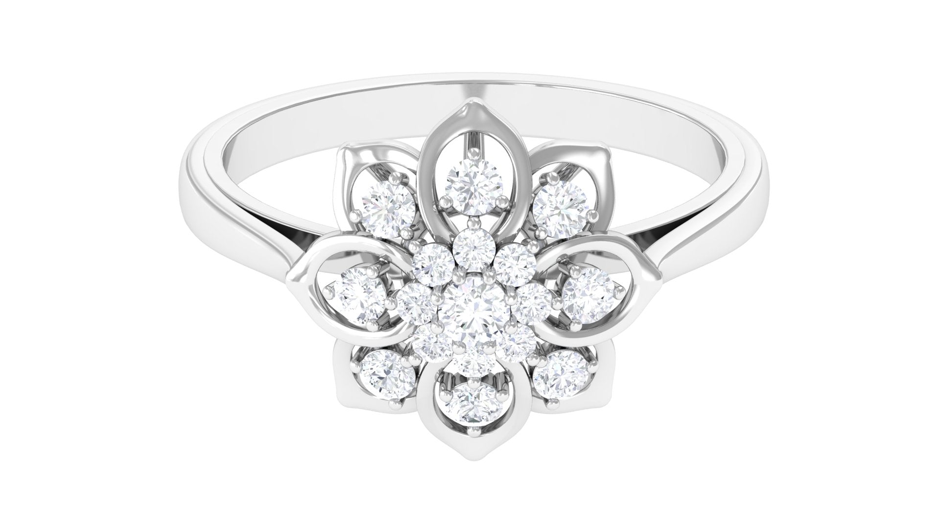 Certified Natural Diamond Flower Engagement Ring Natural - ( HI-SI ) - Rosec Jewels