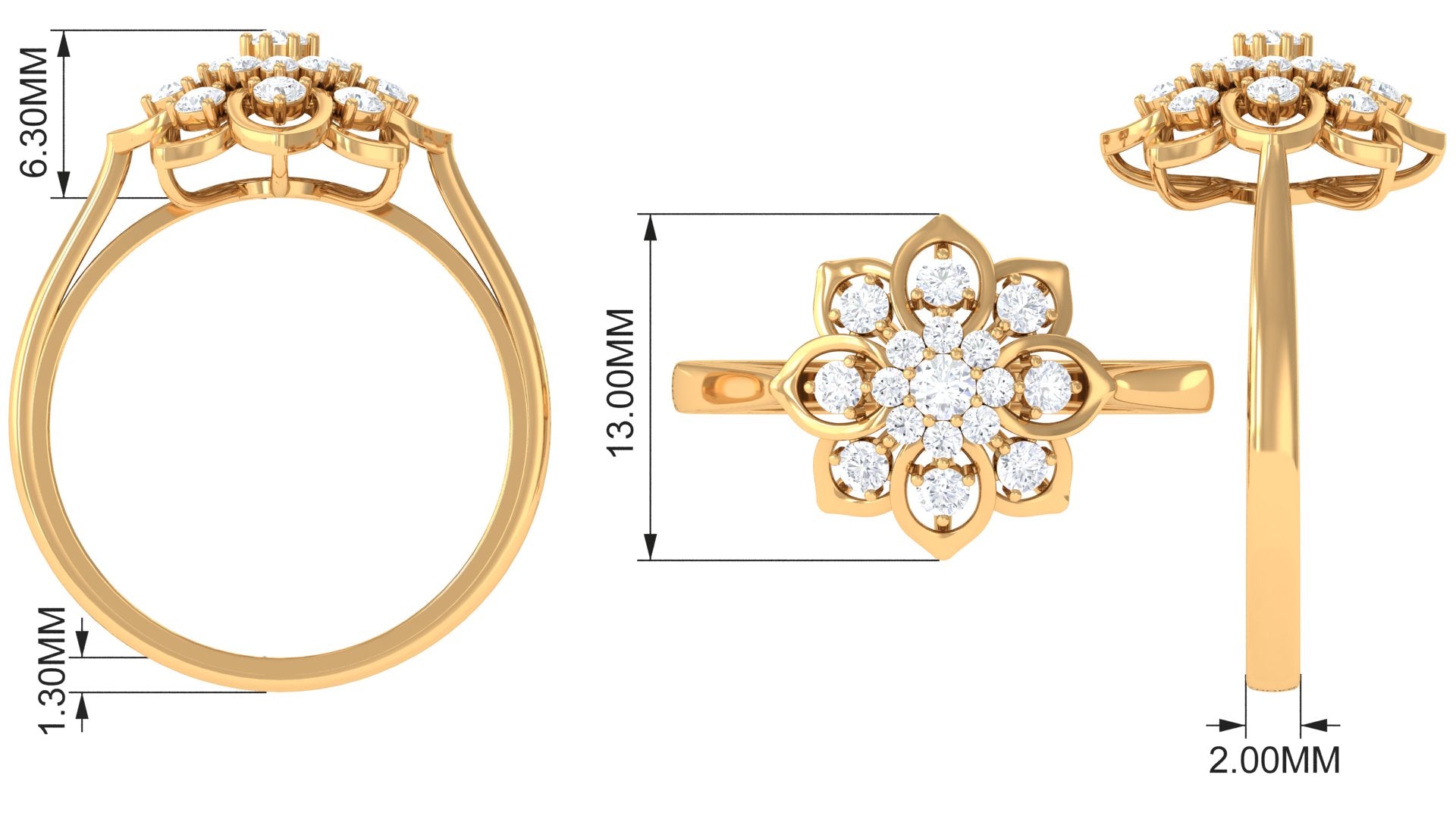 Certified Natural Diamond Flower Engagement Ring Natural - ( HI-SI ) - Rosec Jewels