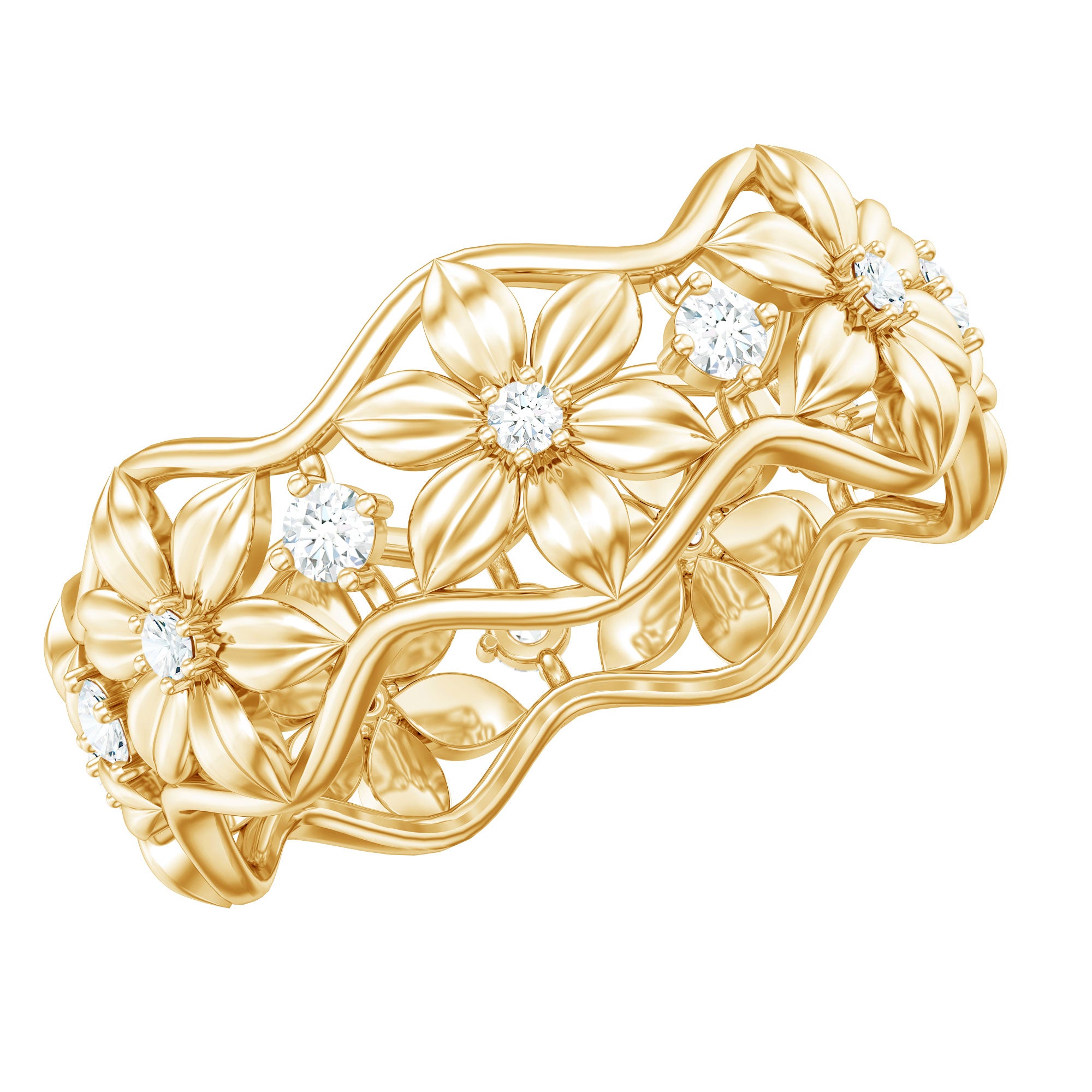 Natural Diamond Flower Wedding Band Ring With Certificate Natural - ( HI-SI ) - Rosec Jewels