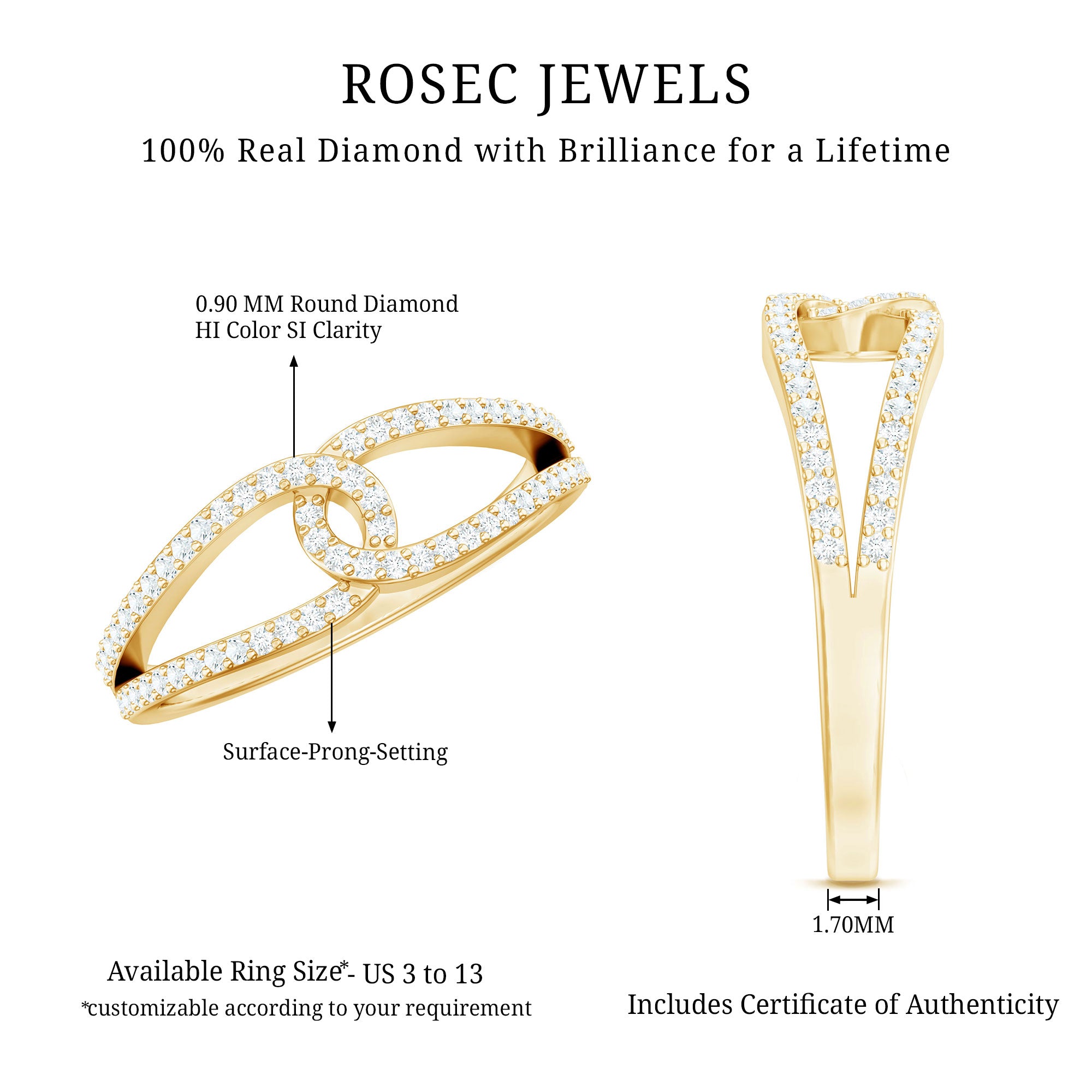Certified Real Diamond Anniversary Ring for Women Natural - ( HI-SI ) - Rosec Jewels